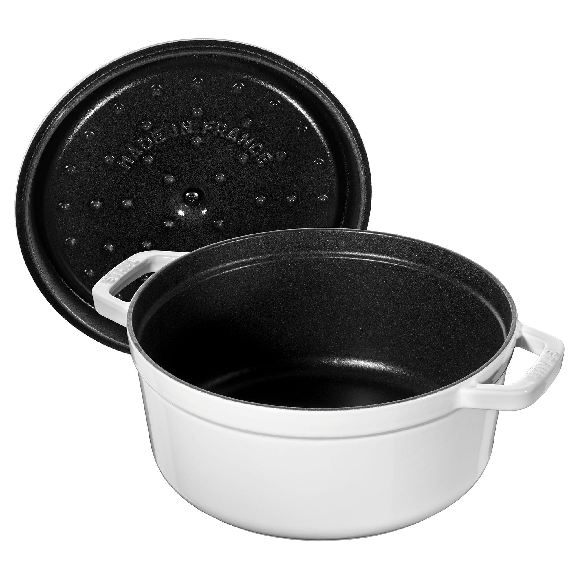 Staub Cast Iron Round Cocotte, Dutch Oven, 4-quart, serves 3-4, Made in France, White