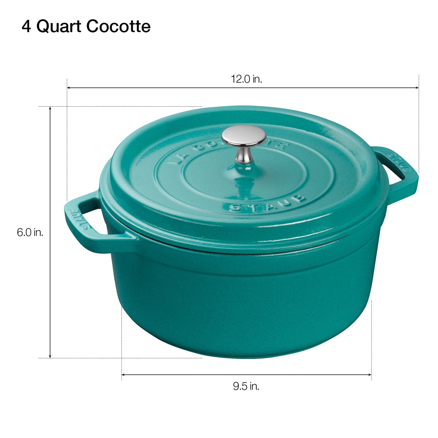 Staub Cast Iron Round Cocotte, Dutch Oven, 4-quart, serves 3-4, Made in France, Turquoise