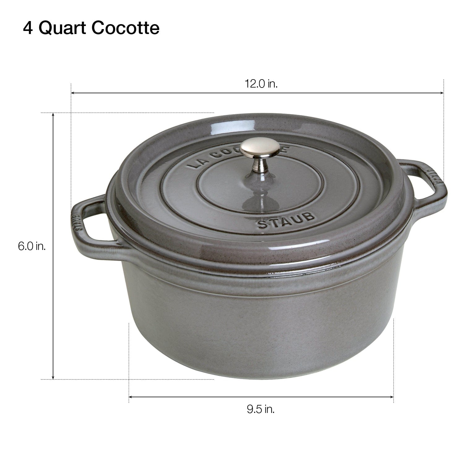 Staub Cast Iron 4-qt Round Cocotte, Dutch Oven - Graphite Grey