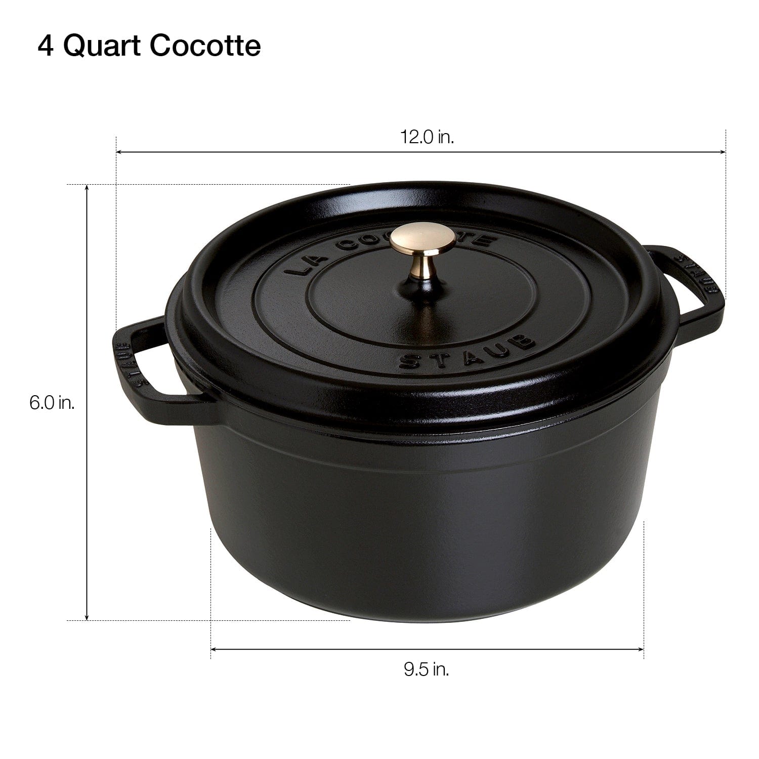 Staub Cast Iron Round Cocotte, Dutch Oven, 4-quart, serves 3-4, Made in France,  Matte Black