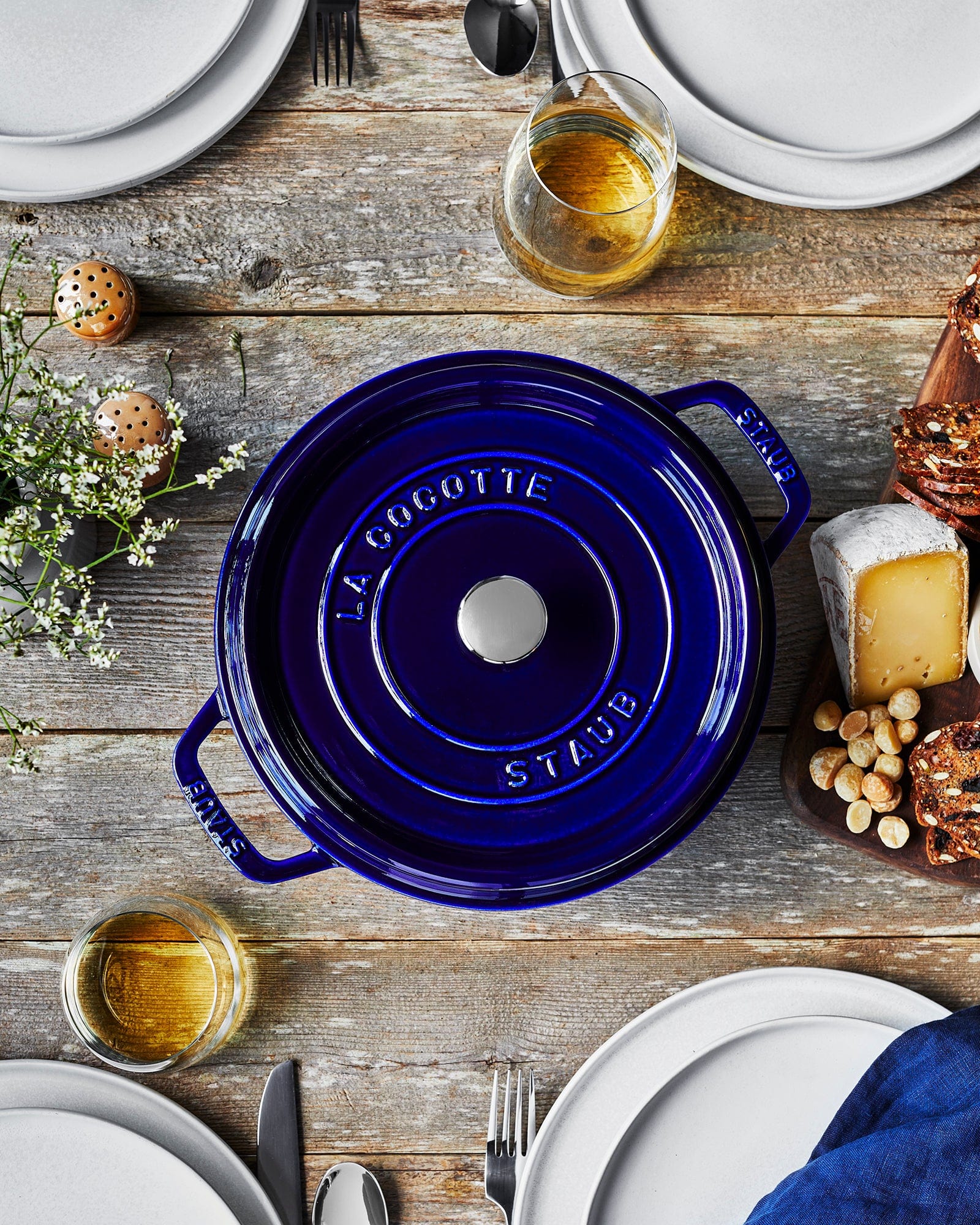 Staub Cast Iron 4-qt Round Cocotte - Dark Blue