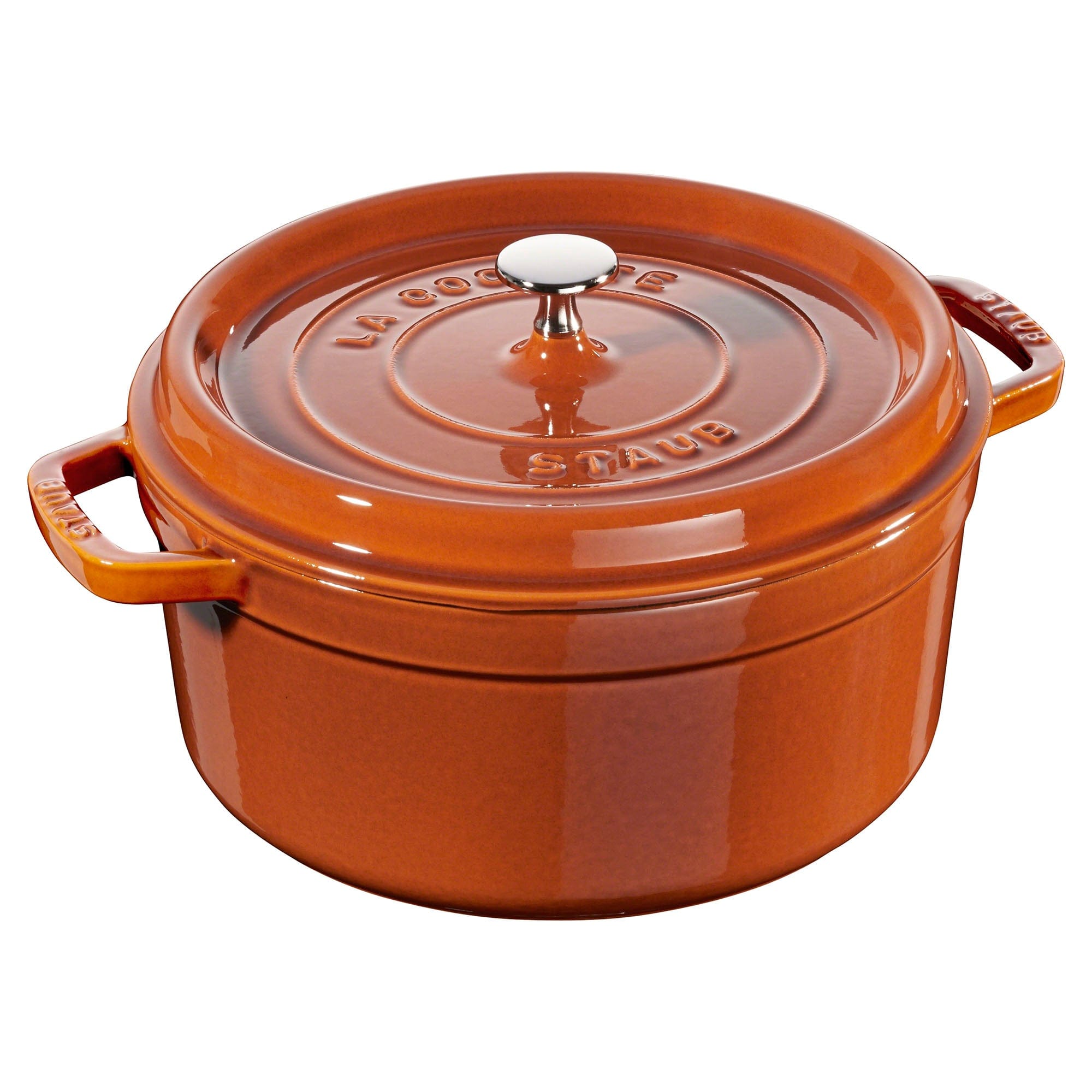 Staub Cast Iron Round Cocotte, Dutch Oven, 5.5-quart, serves 5-6, Made in France, Burnt Orange