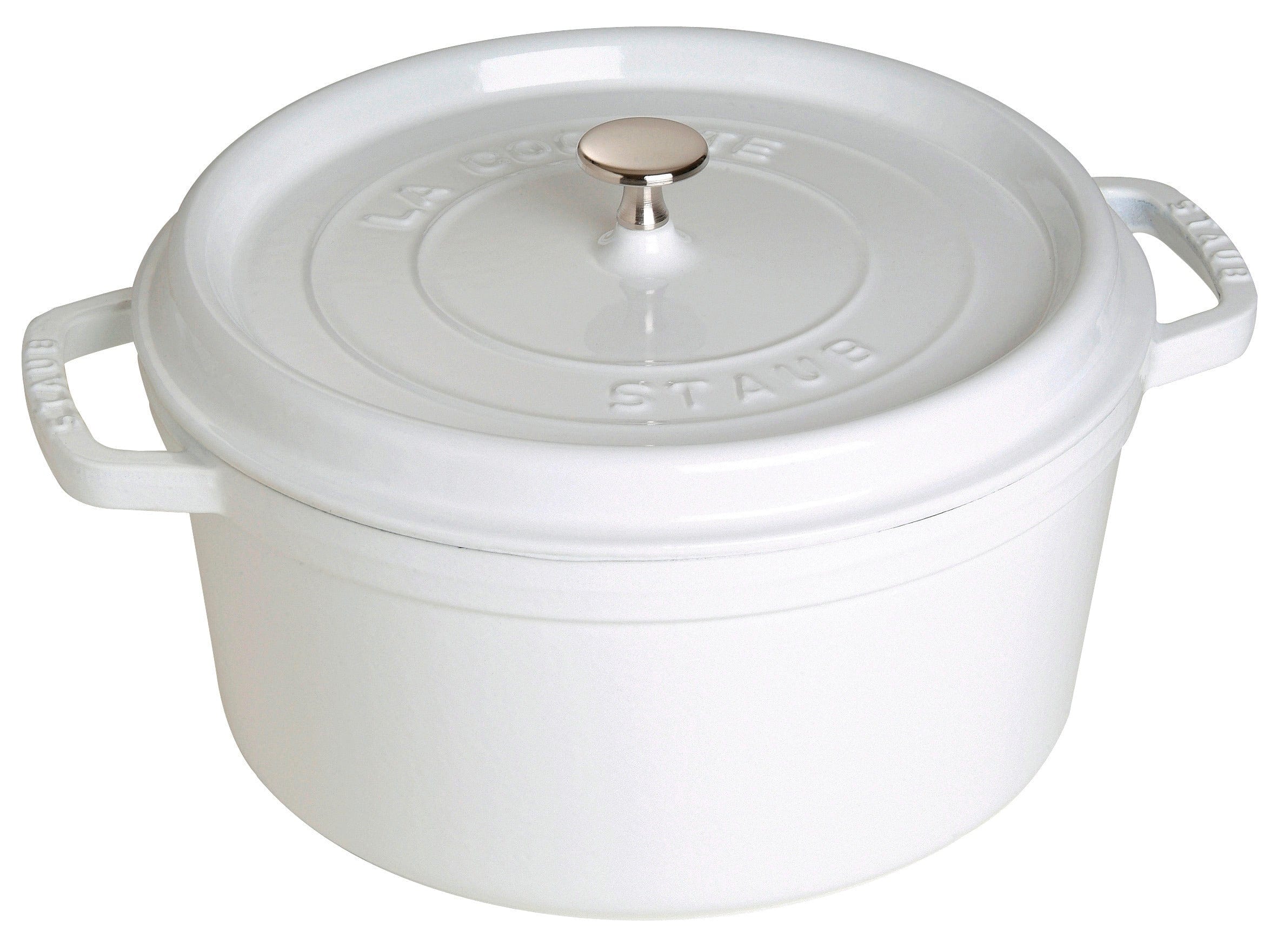 Staub Cast Iron Round Cocotte, Dutch Oven, 7-quart, serves 7-8, Made in France, White