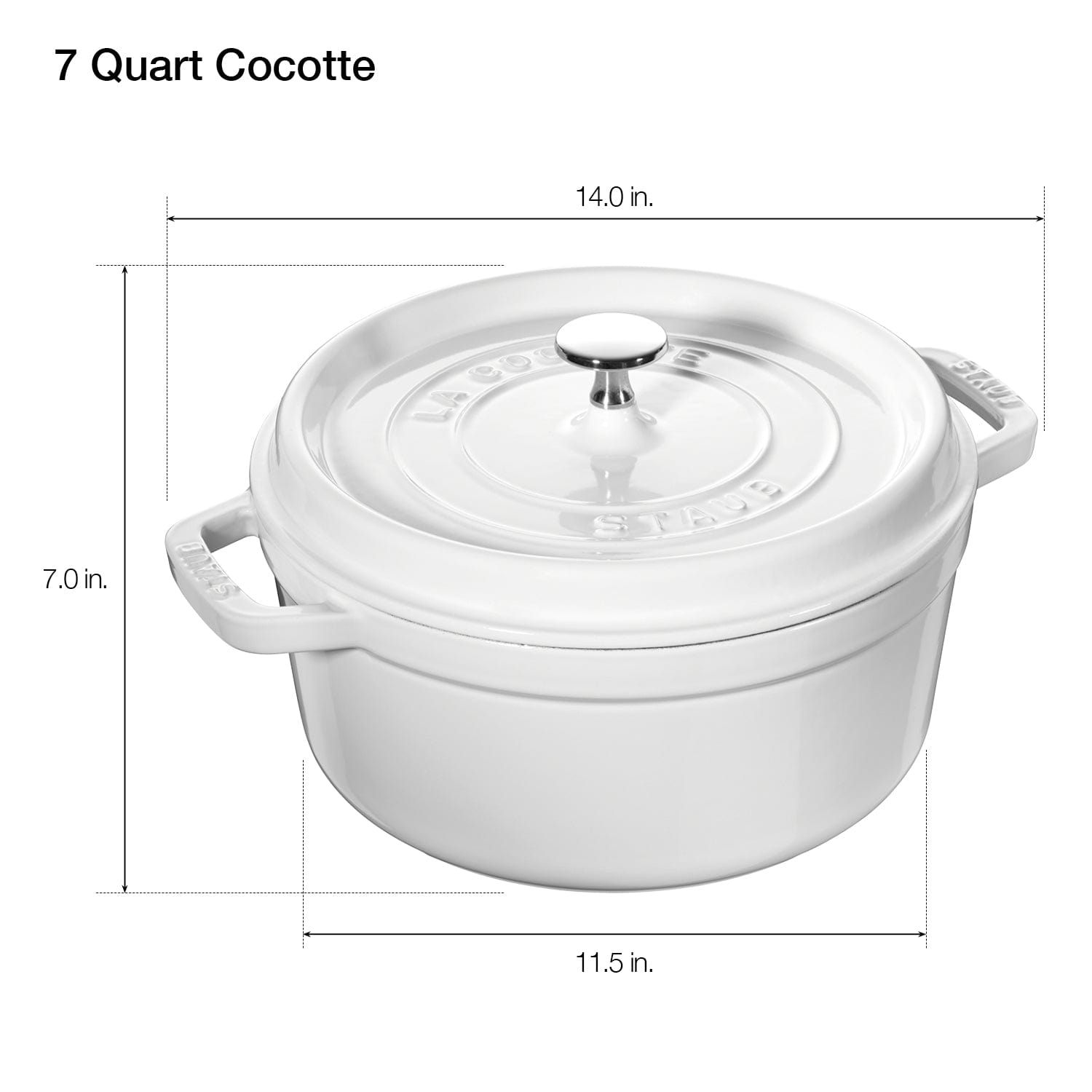 Staub Cast Iron Round Cocotte, Dutch Oven, 7-quart, serves 7-8, Made in France, White