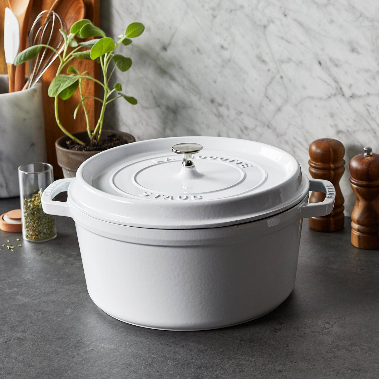 Staub Cast Iron 7-qt Round Cocotte, Dutch Oven - White