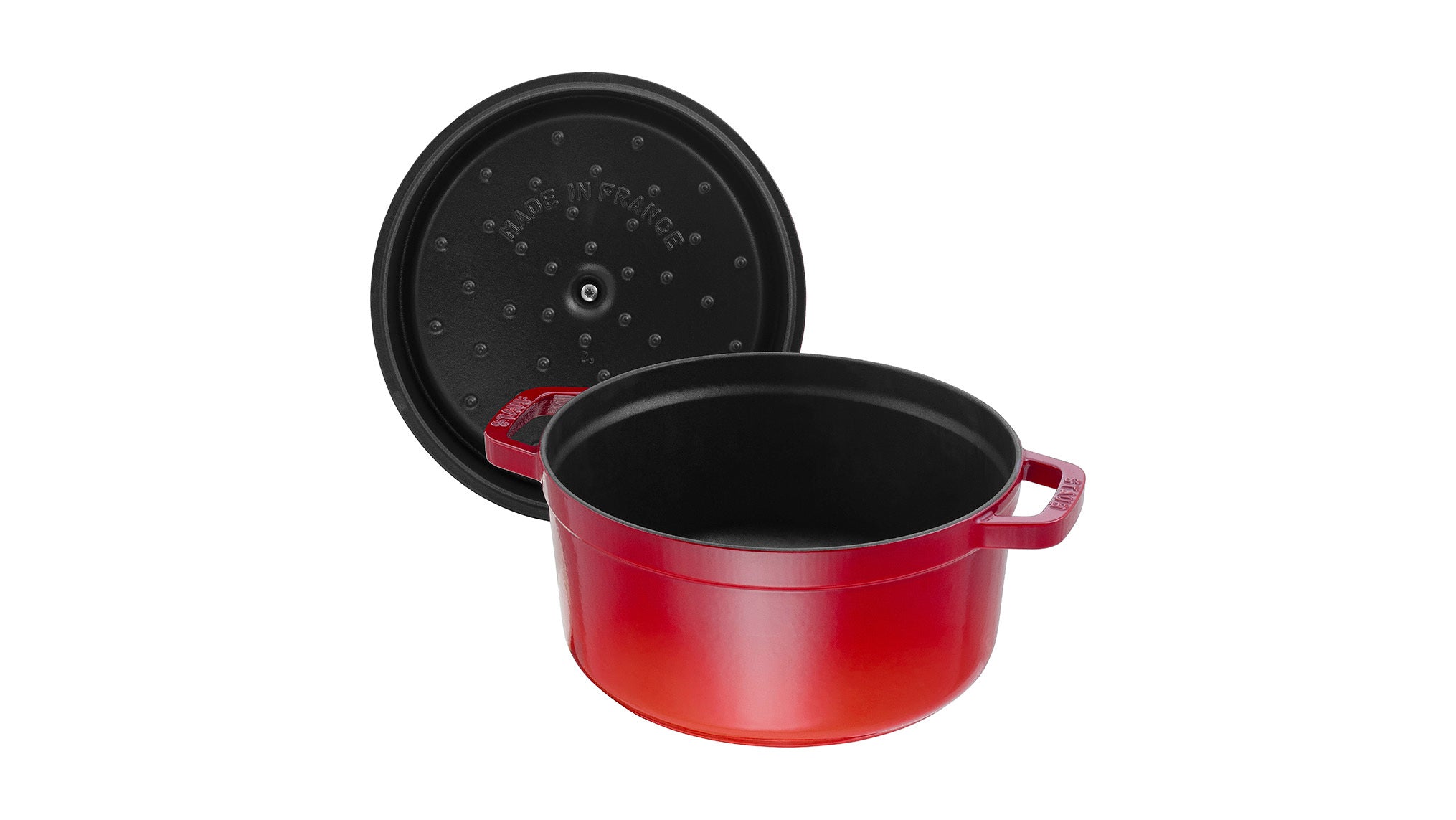 Staub Cast Iron Round Cocotte, Dutch Oven, 7-quart, serves 7-8, Made in France, Cherry