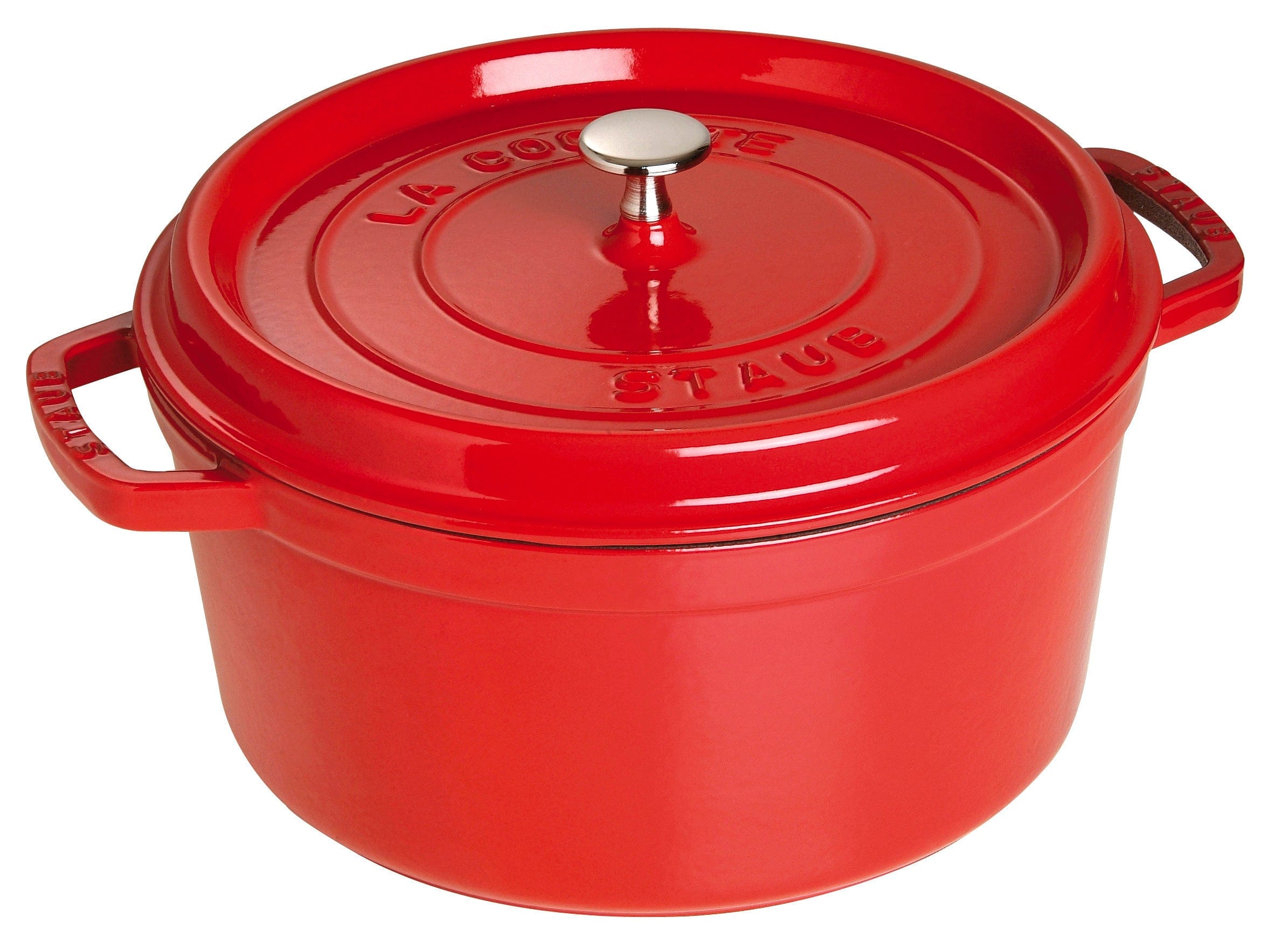 Staub Cast Iron Round Cocotte, Dutch Oven, 7-quart, serves 7-8, Made in France, Cherry