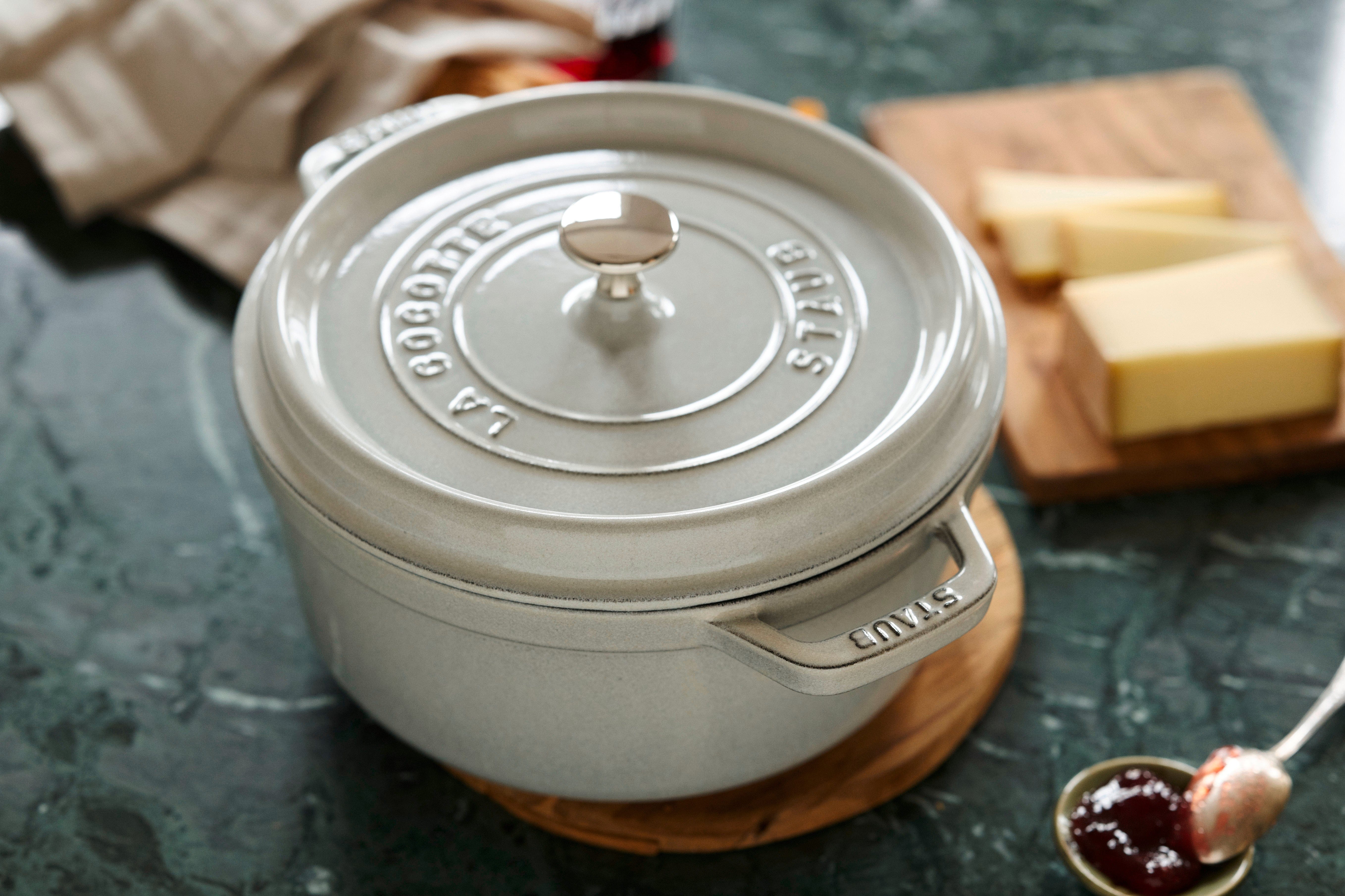 Staub Cast Iron 7-qt Round Cocotte - White Truffle