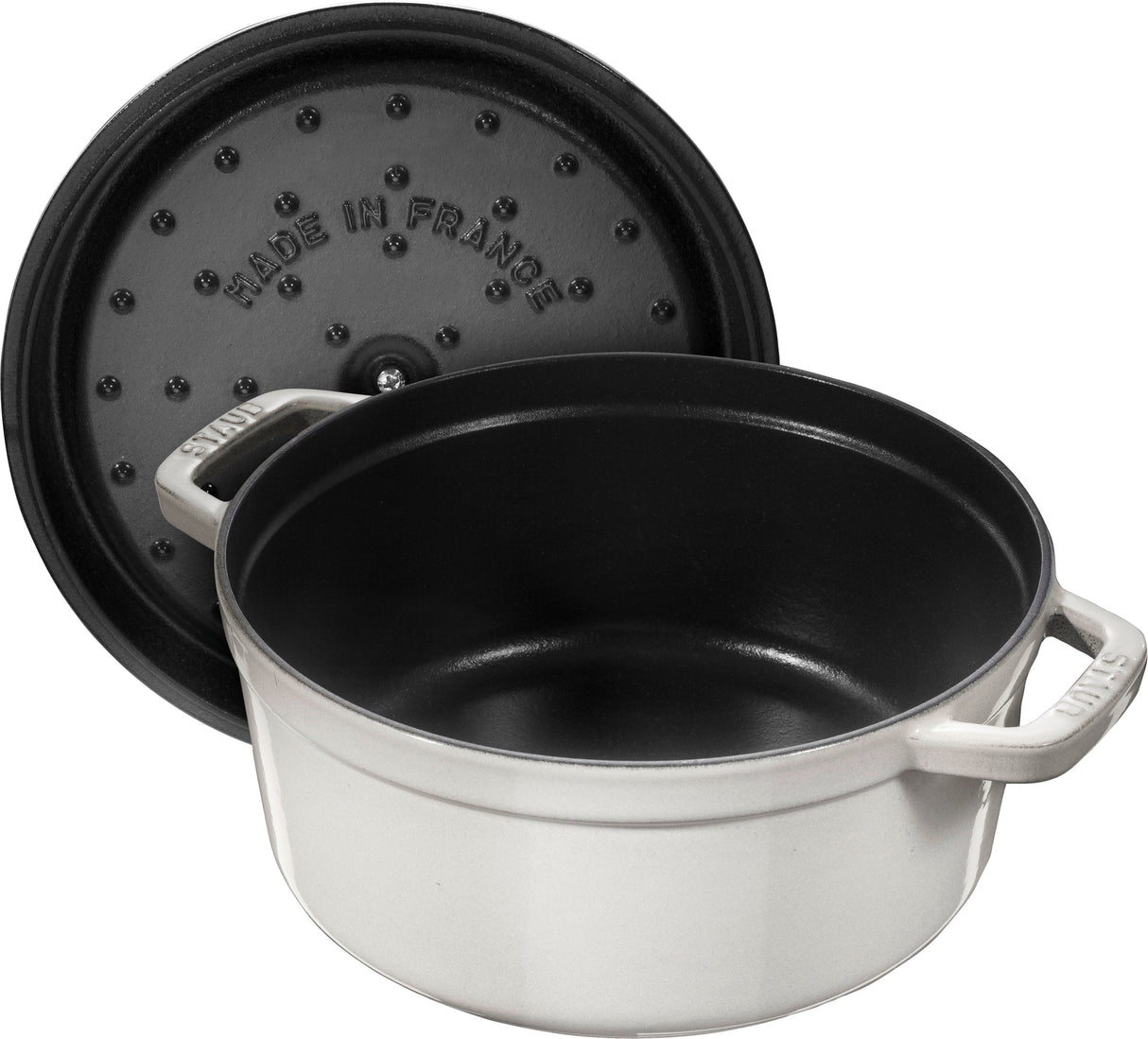 Staub Cast Iron 7-qt Round Cocotte, Dutch Oven - White Truffle