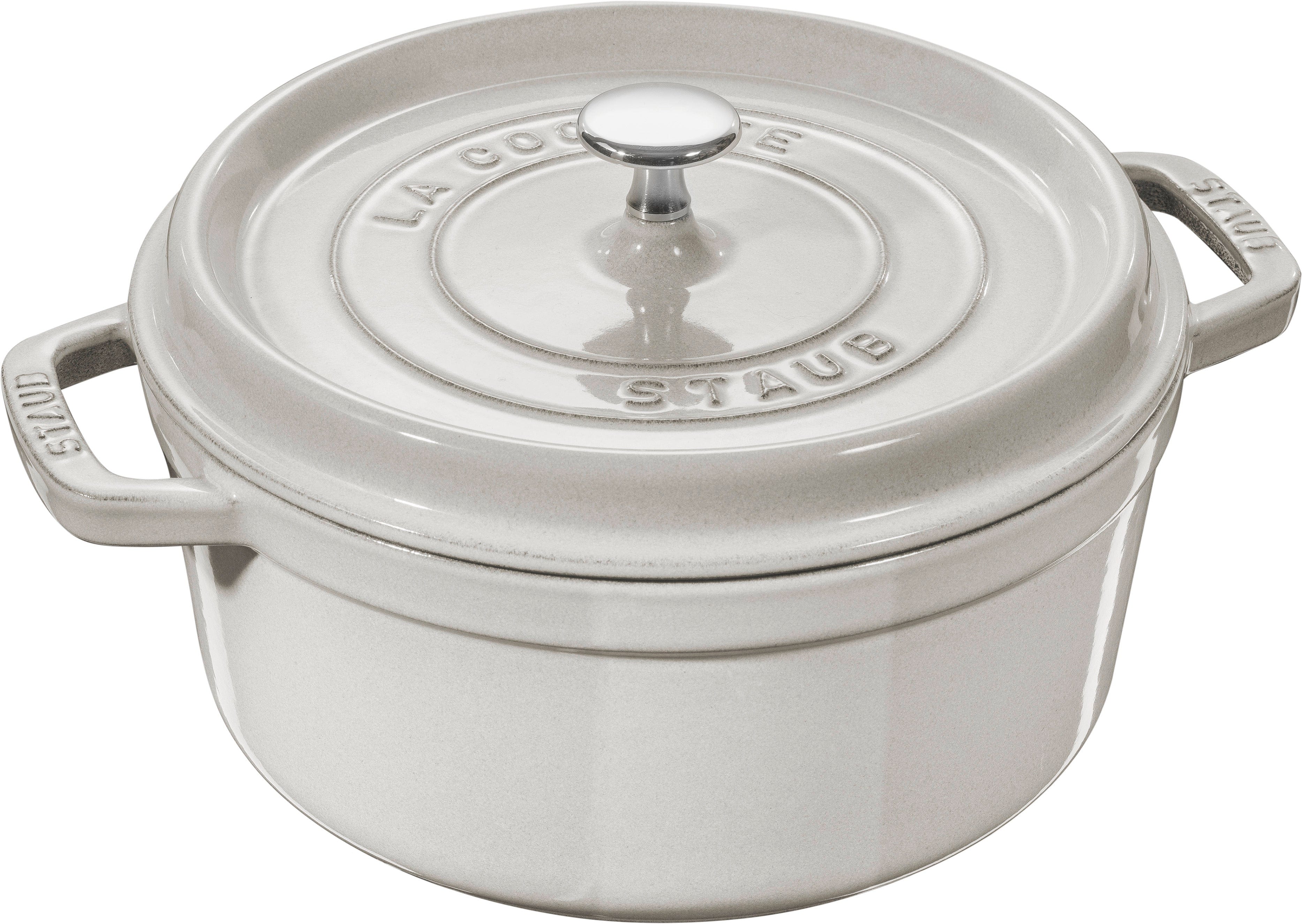 Staub Cast Iron 7-qt Round Cocotte - White Truffle