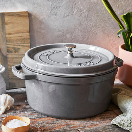 Staub Cast Iron 7-qt Round Cocotte, Dutch Oven - Graphite Grey