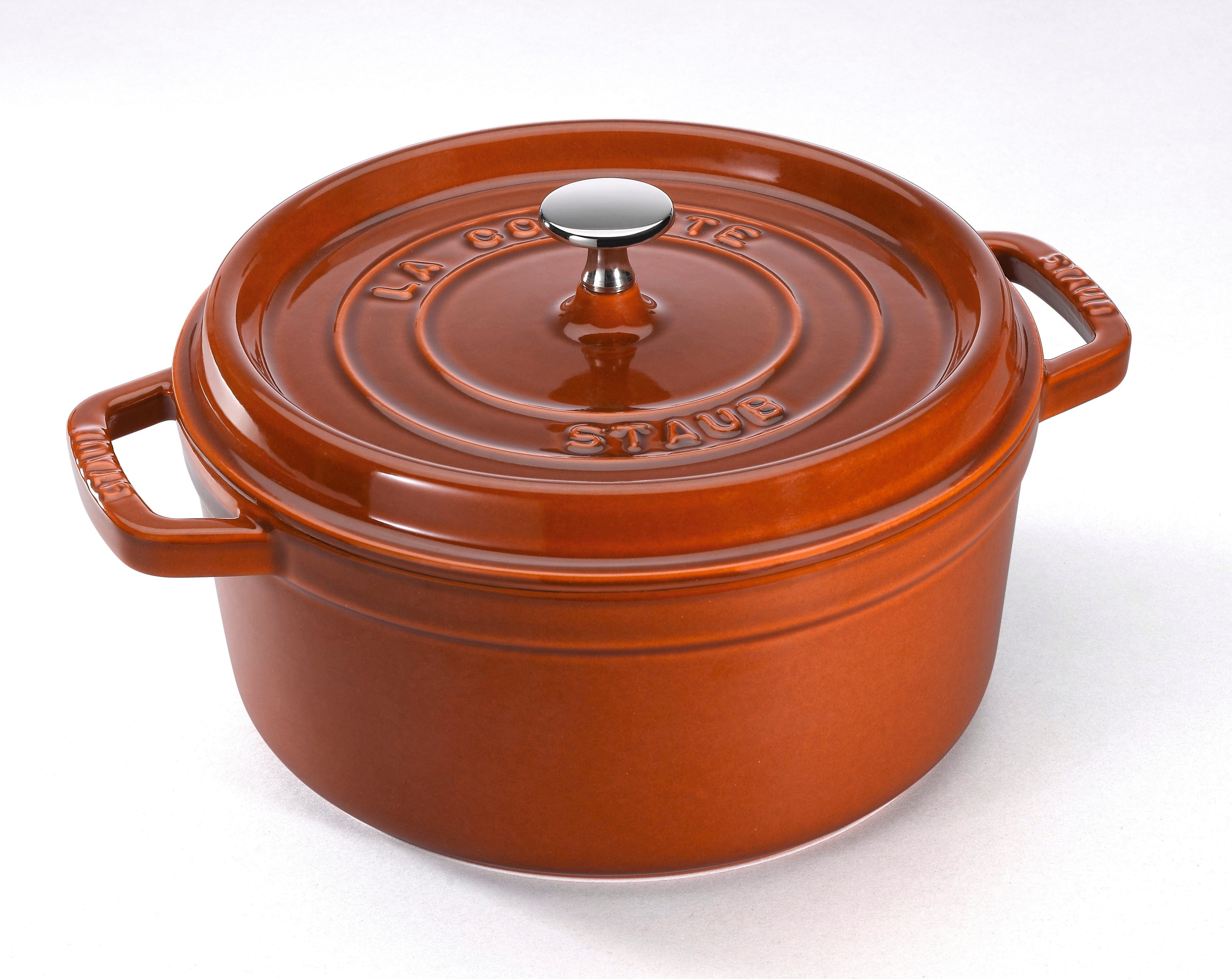 Staub Cast Iron Round Cocotte, Dutch Oven, 7-quart, serves 7-8, Made in France, Burnt Orange