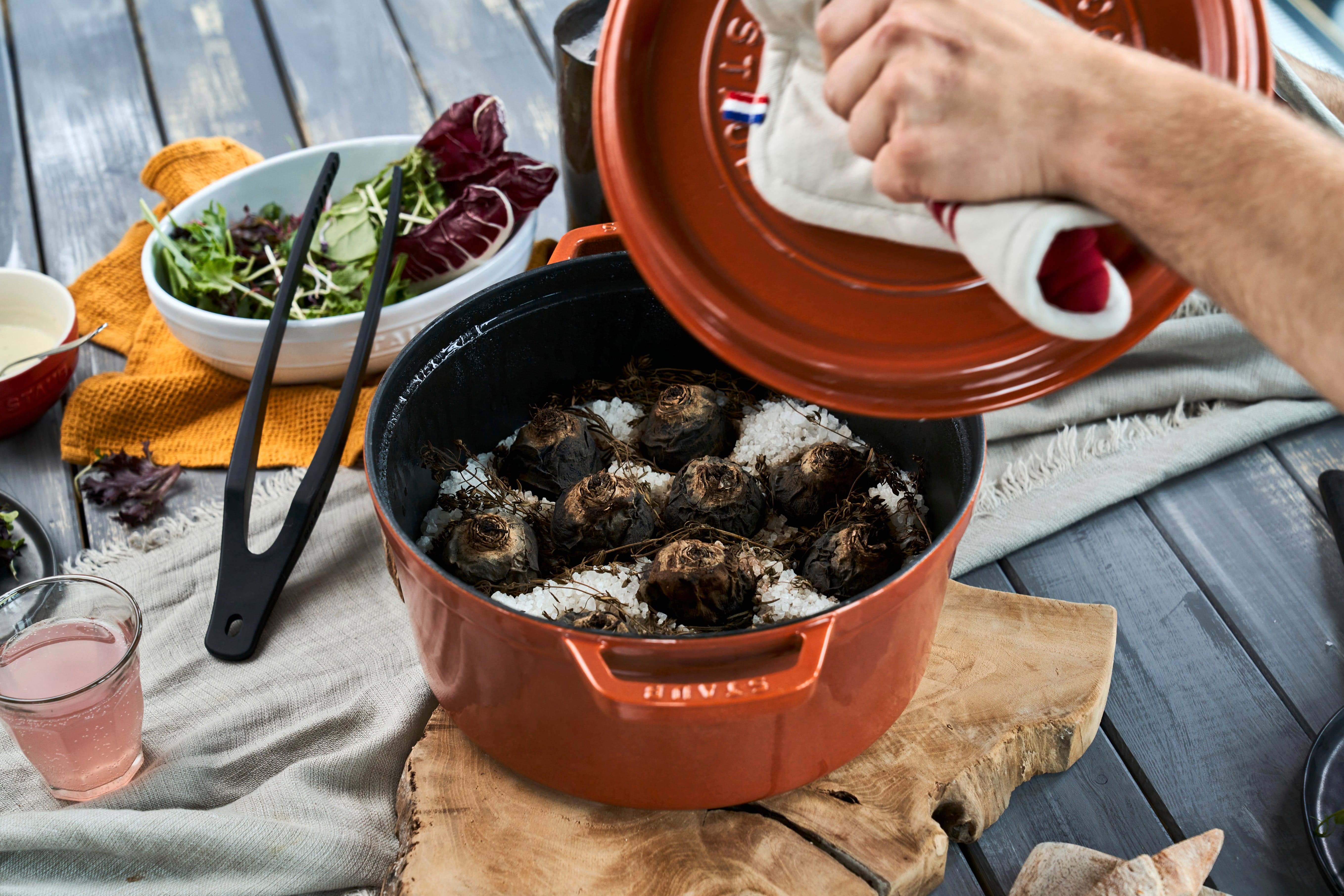 Staub Cast Iron Round Cocotte, Dutch Oven, 7-quart, serves 7-8, Made in France, Burnt Orange