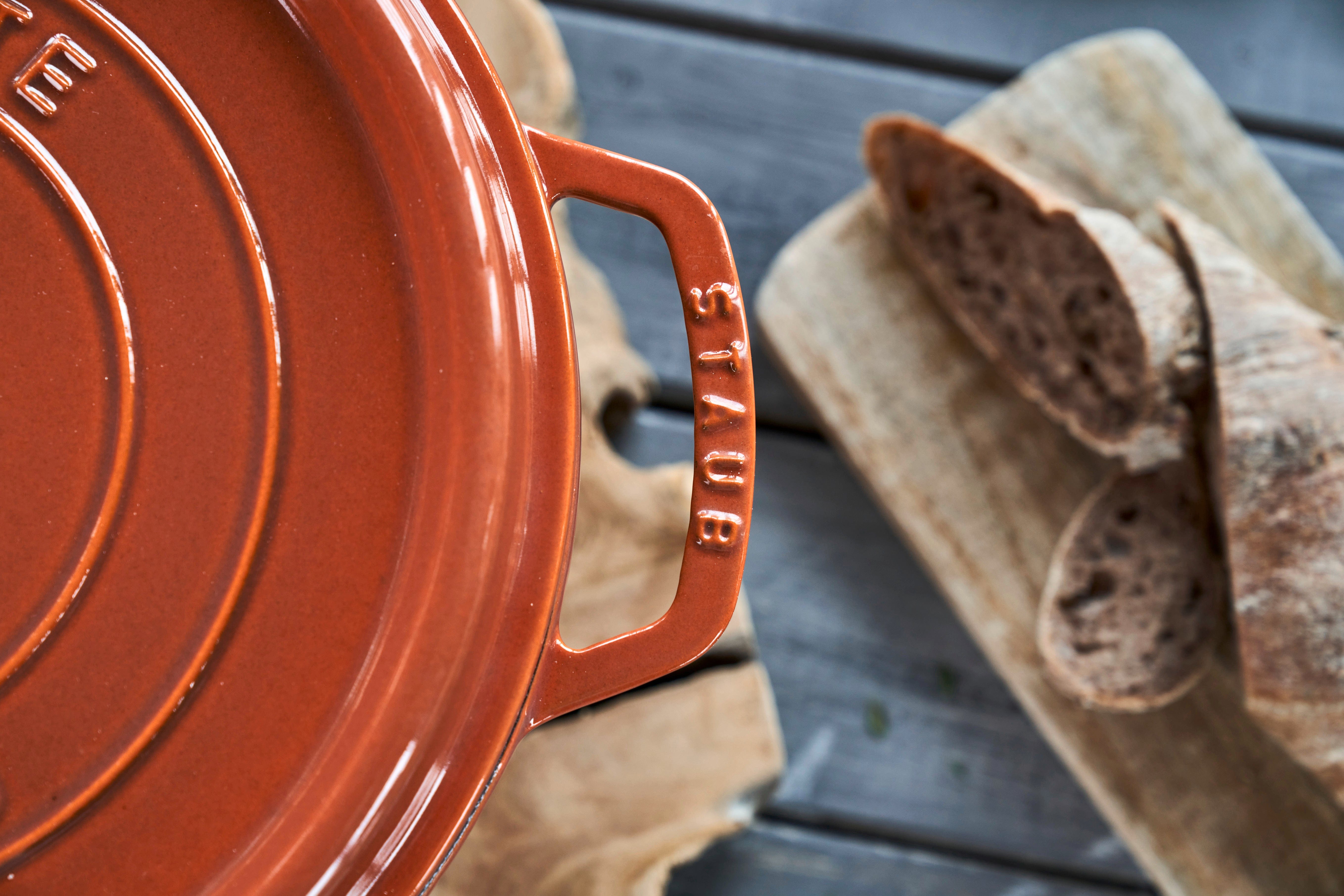 Staub Cast Iron Round Cocotte, Dutch Oven, 7-quart, serves 7-8, Made in France, Burnt Orange