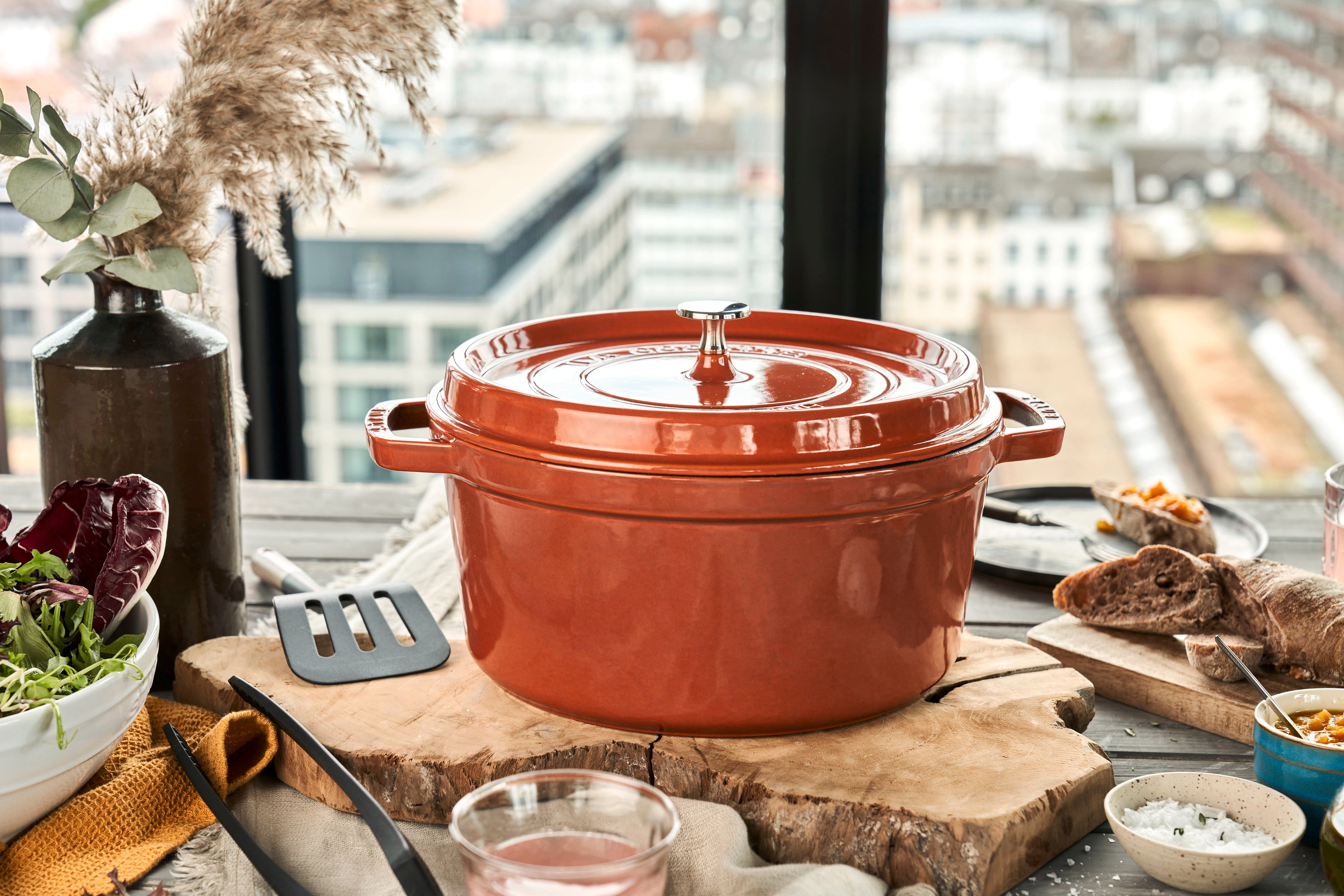 Staub Cast Iron Round Cocotte, Dutch Oven, 7-quart, serves 7-8, Made in France, Burnt Orange