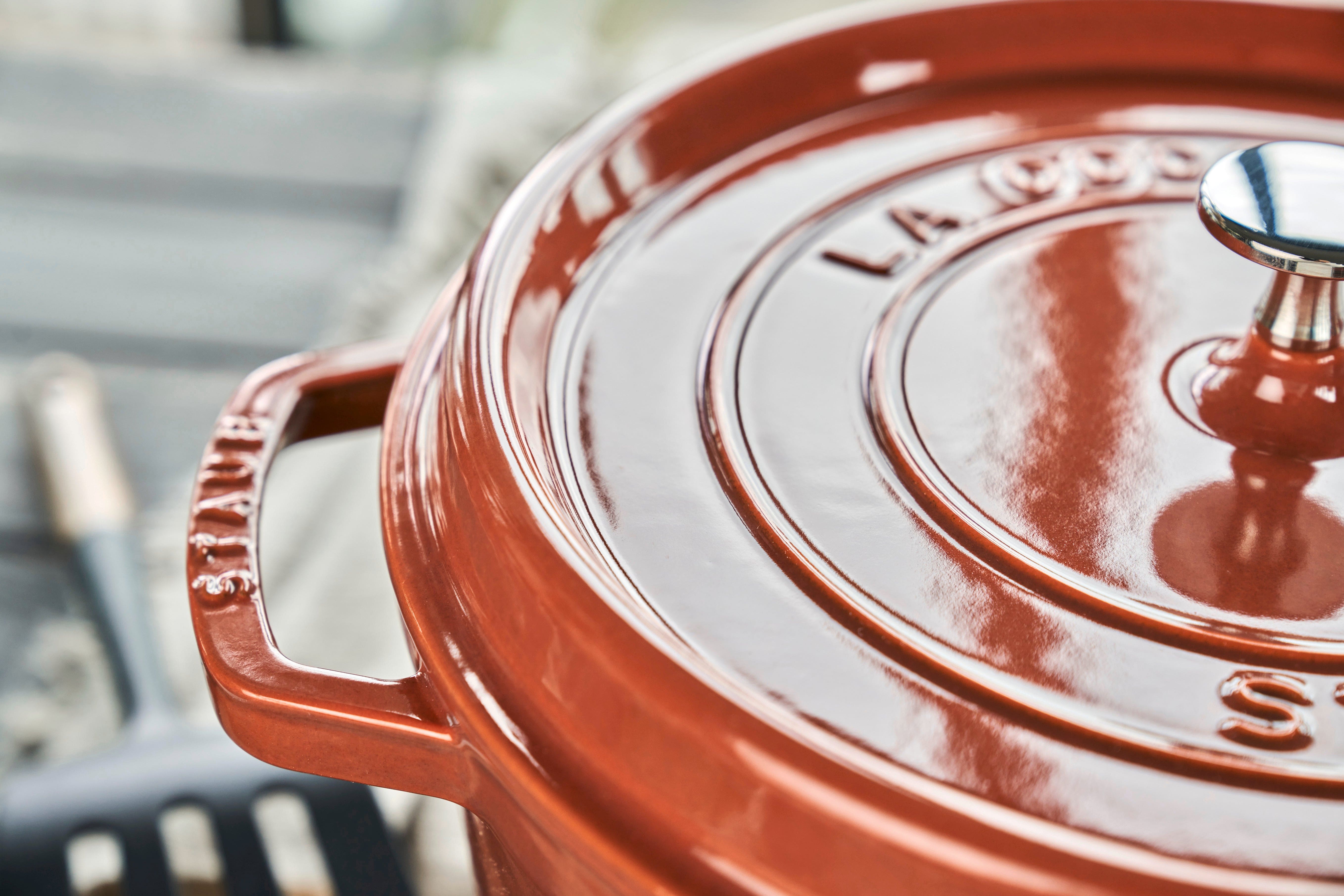 Staub Cast Iron Round Cocotte, Dutch Oven, 7-quart, serves 7-8, Made in France, Burnt Orange