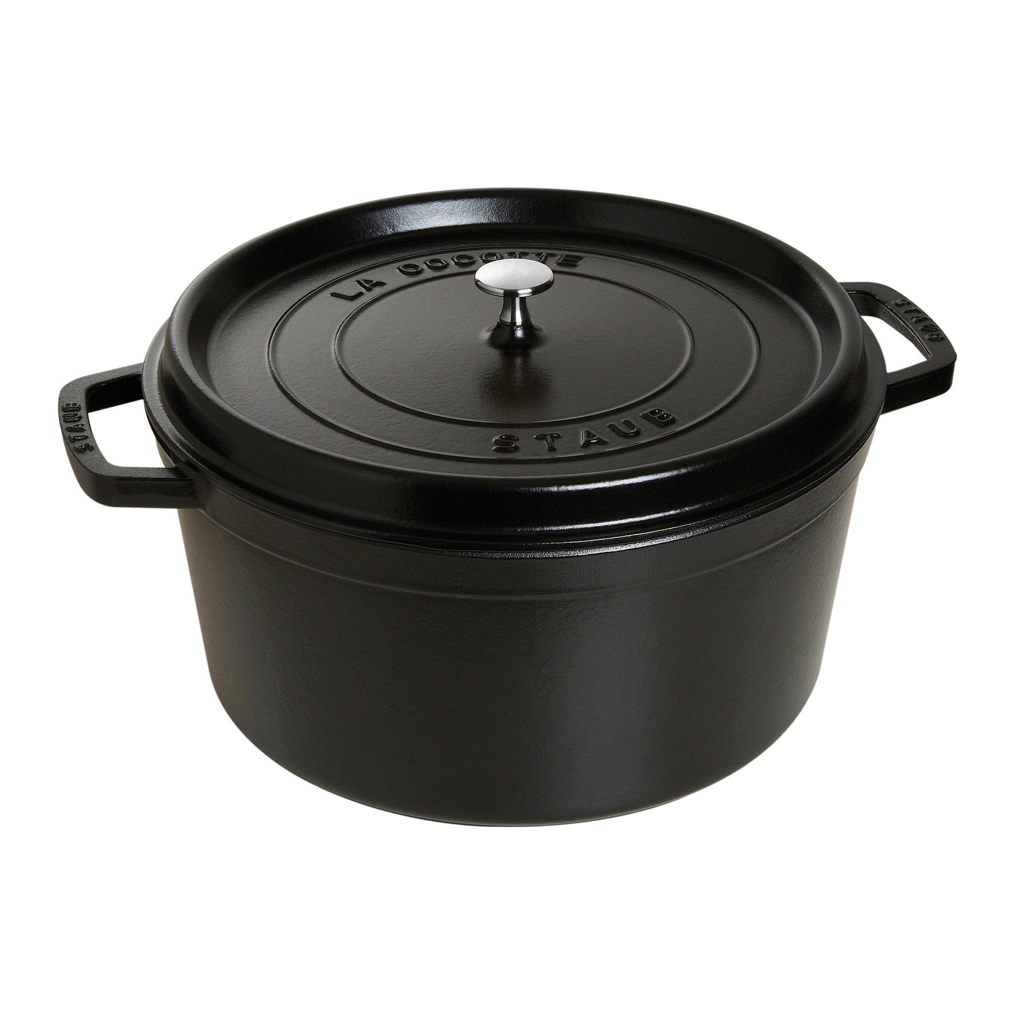 Staub Cast Iron Round Cocotte, Dutch Oven, 13.25-quart, serves 12+, Made in France, Matte Black