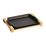 Staub Cast Iron 13 x 9-inch Rectangular Serving Dish with Wood Base - Matte Black