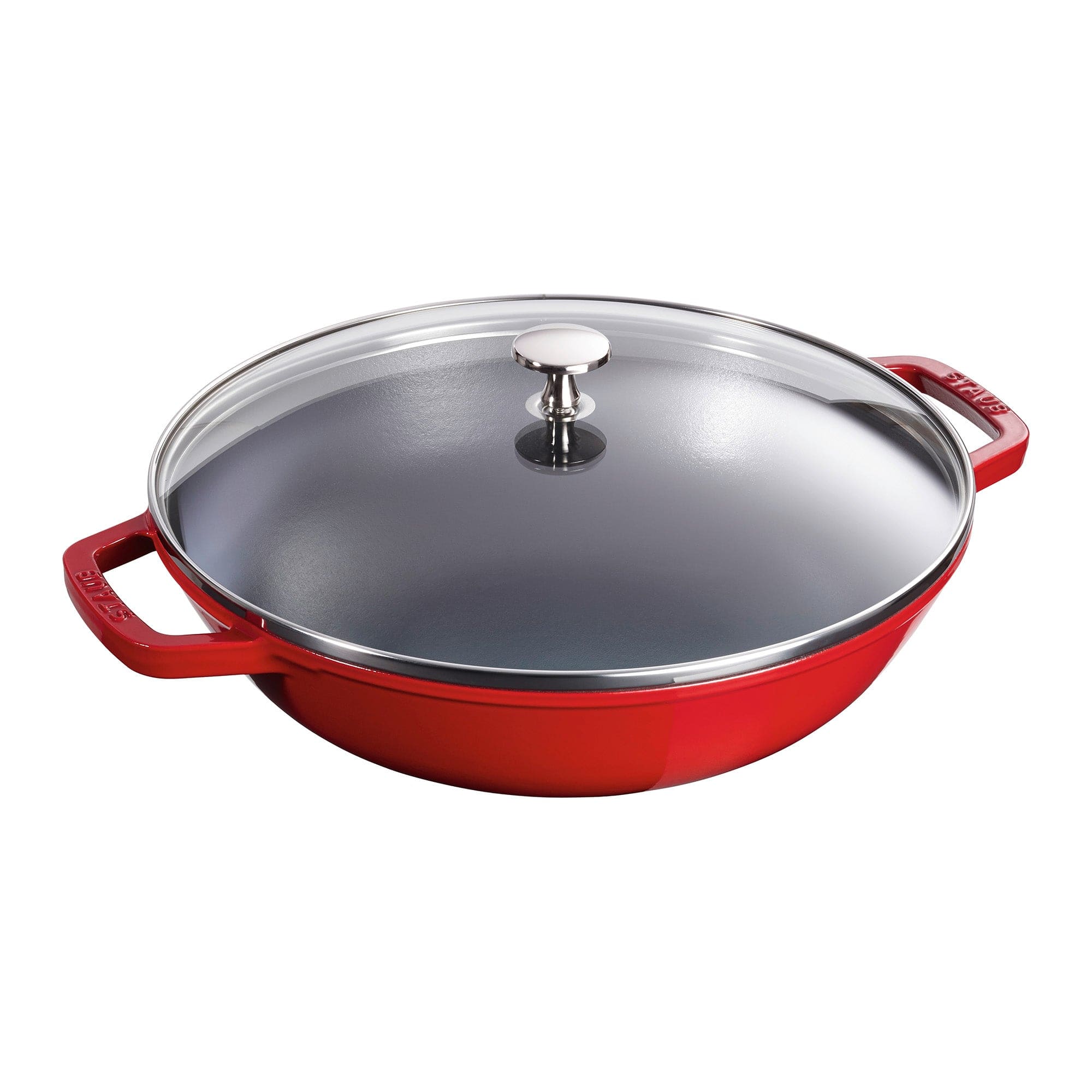 Staub Cast Iron Perfect Pan , Dutch Oven, 4.5-quart,  serves 4-5, Made in France, Cherry