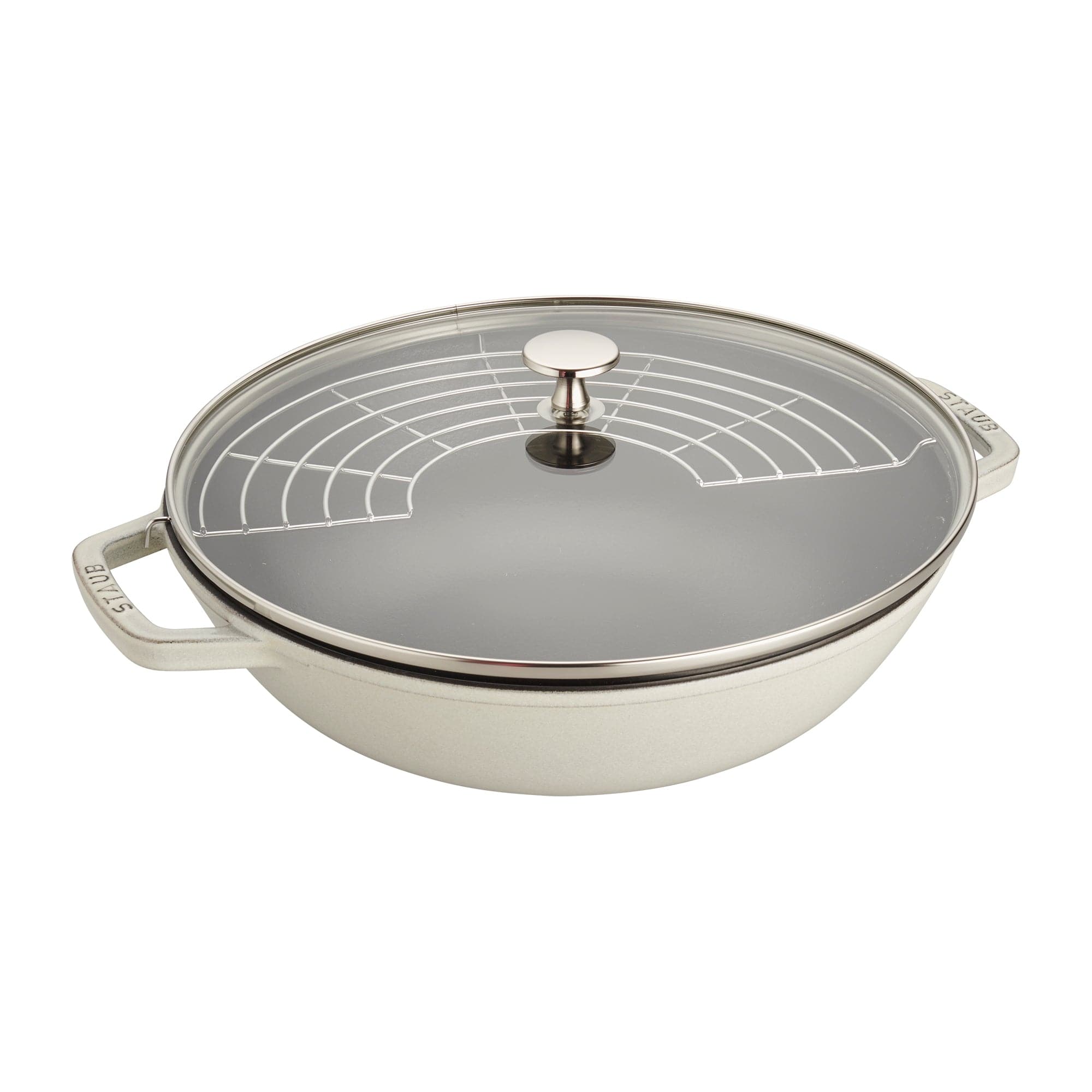 Staub Cast Iron Perfect Pan , Dutch Oven, 4.5-quart,  serves 4-5, Made in France, White Truffle