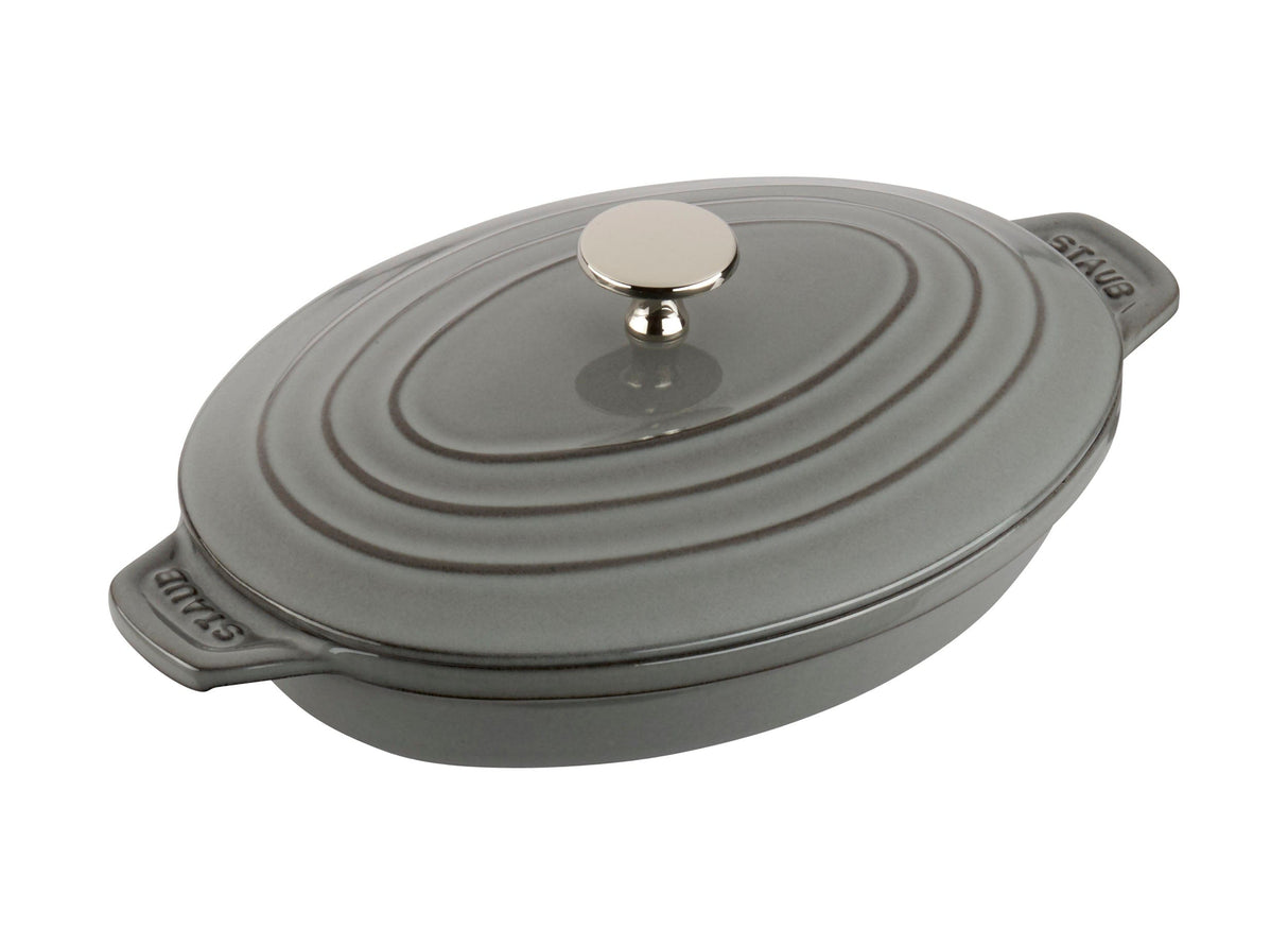 Staub Cast Iron 9-inch x 6.6-inch Oval Covered Baking Dish - Graphite Grey