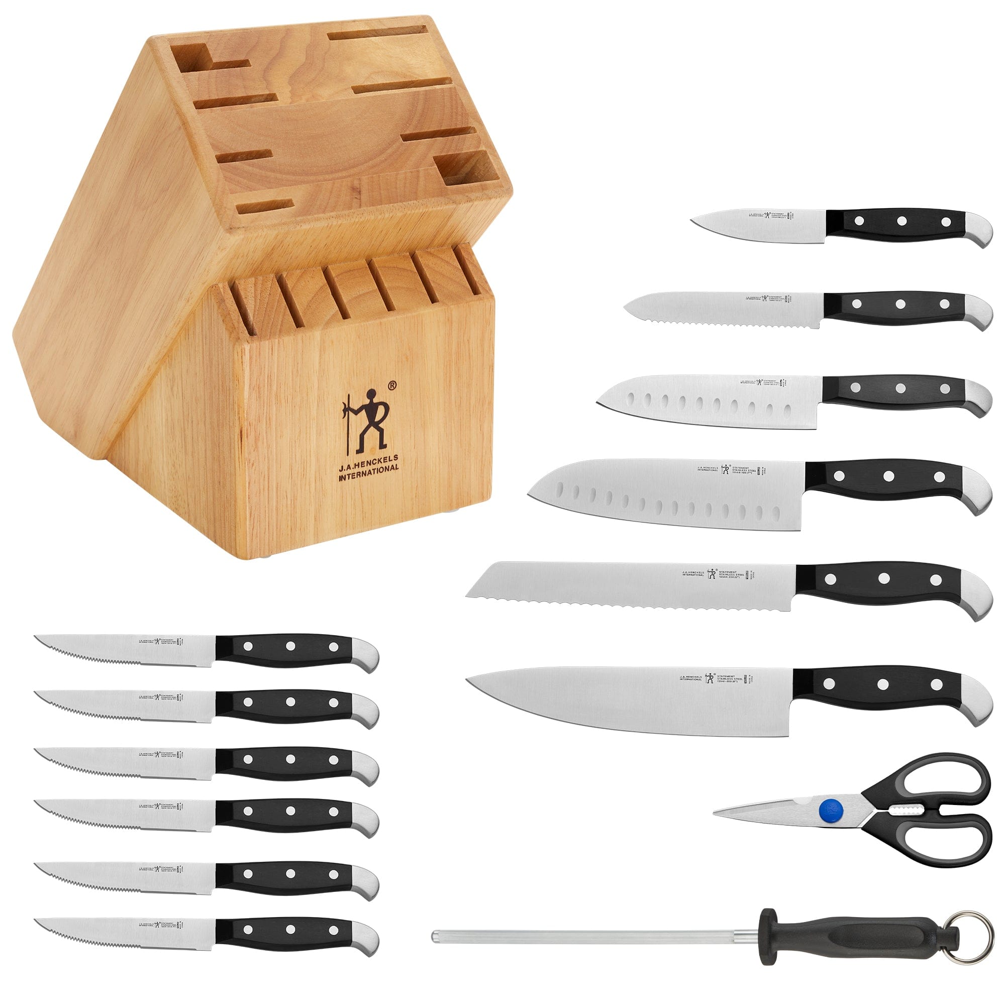 Henckels Statement 15-pc Kitchen Knife Set with Block, Chef, Steak set, Kitchen Sharpener, Light Brown, Stainless Steel