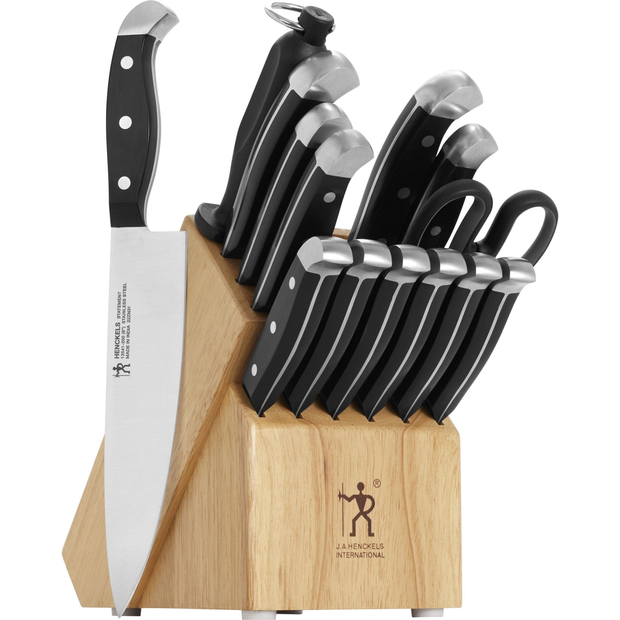 Henckels Statement 15-pc Kitchen Knife Set with Block, Chef, Steak set, Kitchen Sharpener, Light Brown, Stainless Steel