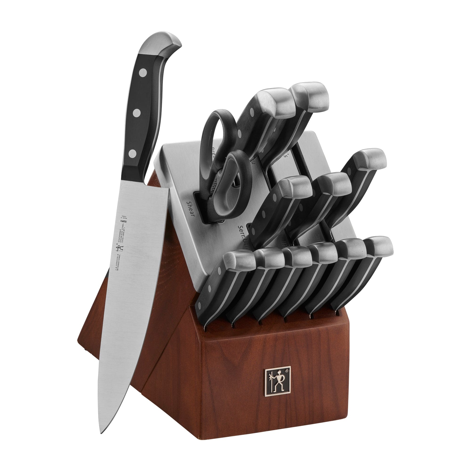 Henckels Statement Self-Sharpening Knife Set with Block, Chef, Paring, Bread, Steak, 14-piece, Dark Brown, Stainless Steel