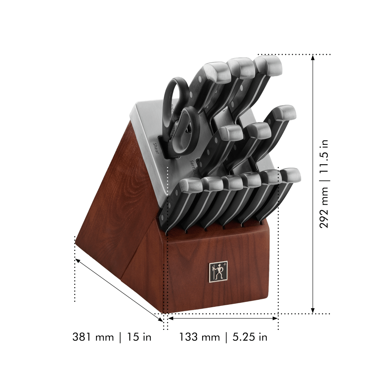 Henckels Statement Self-Sharpening Knife Set with Block, Chef, Paring, Bread, Steak, 14-piece, Dark Brown, Stainless Steel