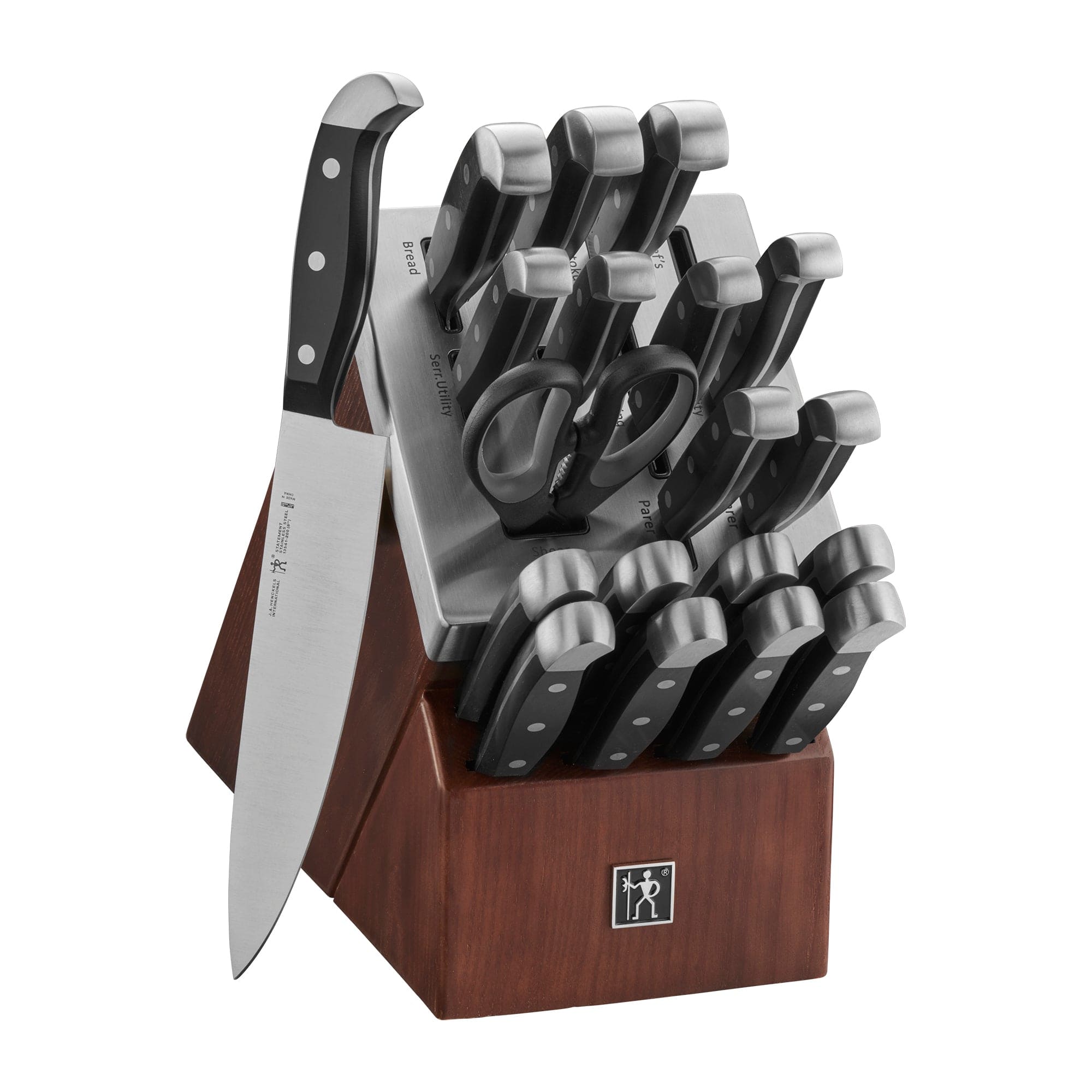 Henckels Statement 20-pc Self-Sharpening Knife Set with Block, Chef, Paring, Utility, Bread, Steak, Dark Brown, Stainless Steel