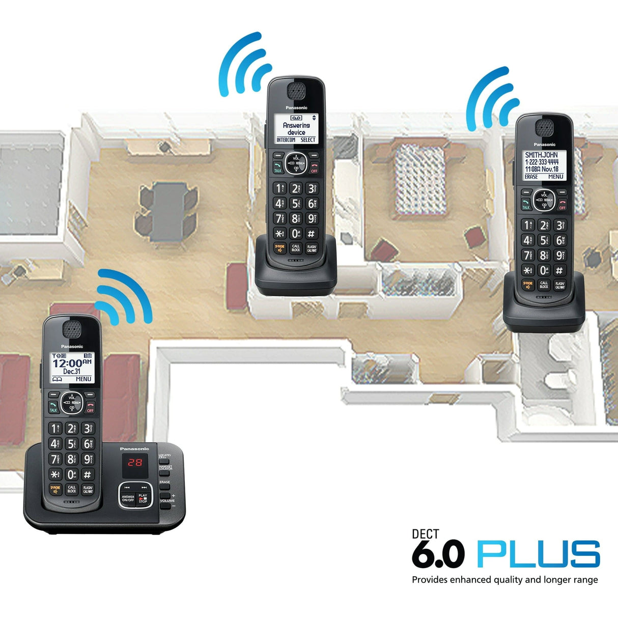 Panasonic 3-Handset Expandable Cordless Phone System with Answering System - Certified Refurbished