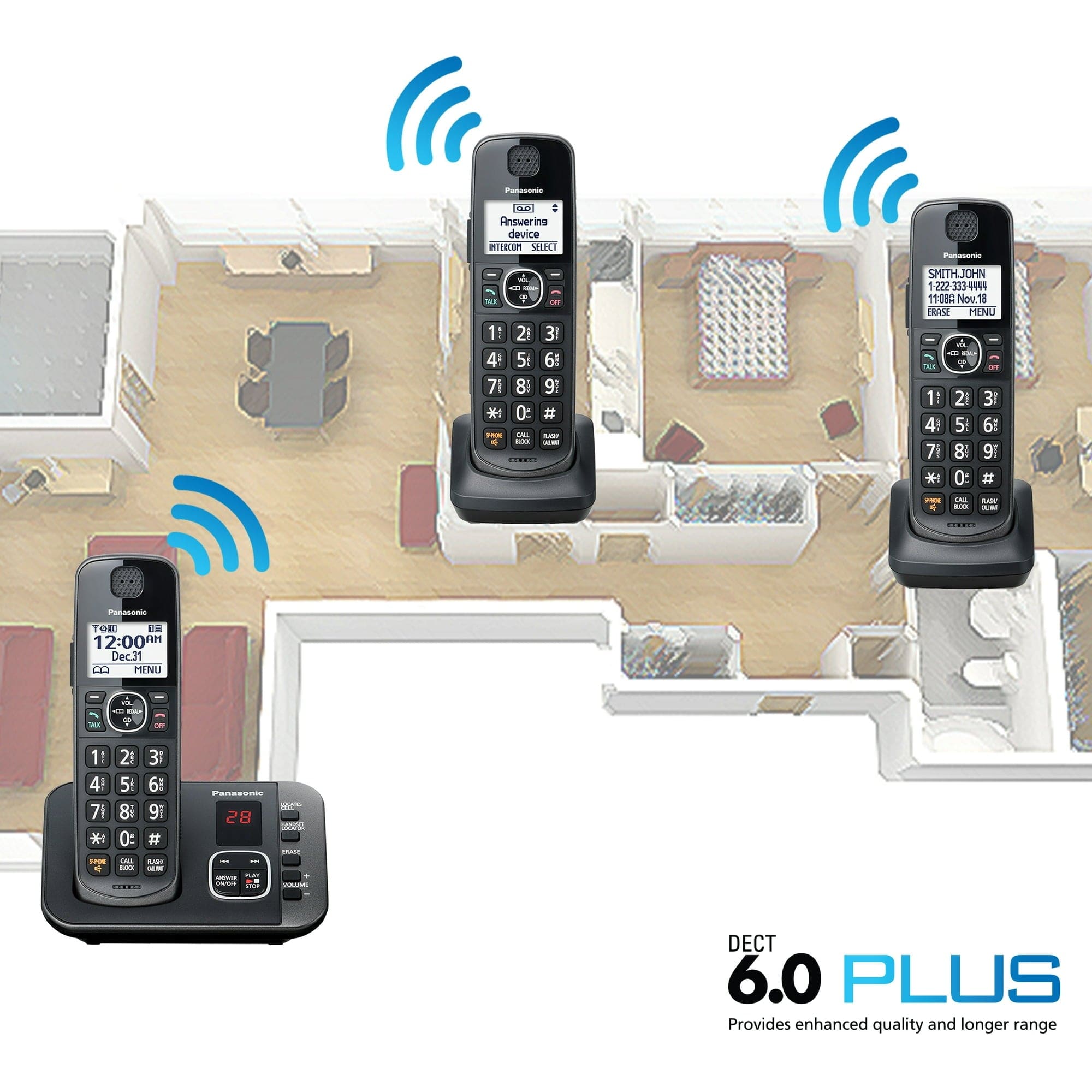 Panasonic 3-Handset Expandable Cordless Phone System with Answering System - Certified Refurbished