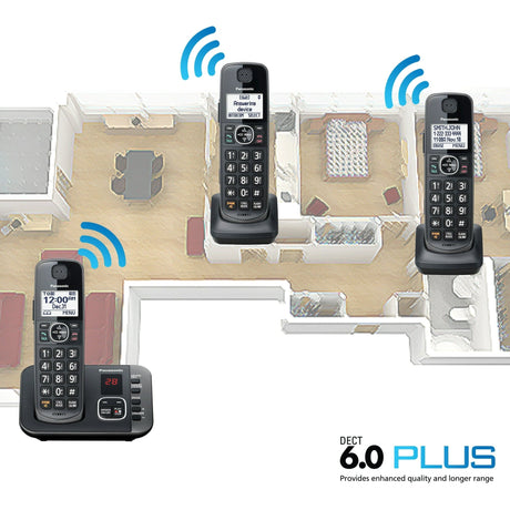 Panasonic 3-Handset Expandable Cordless Phone System with Answering System - Certified Refurbished