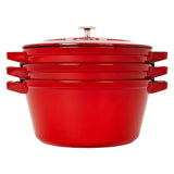 Staub Cast Iron Set 4-pc, Stackable Space-Saving Cookware Set, Dutch Oven with Lid, Cherry