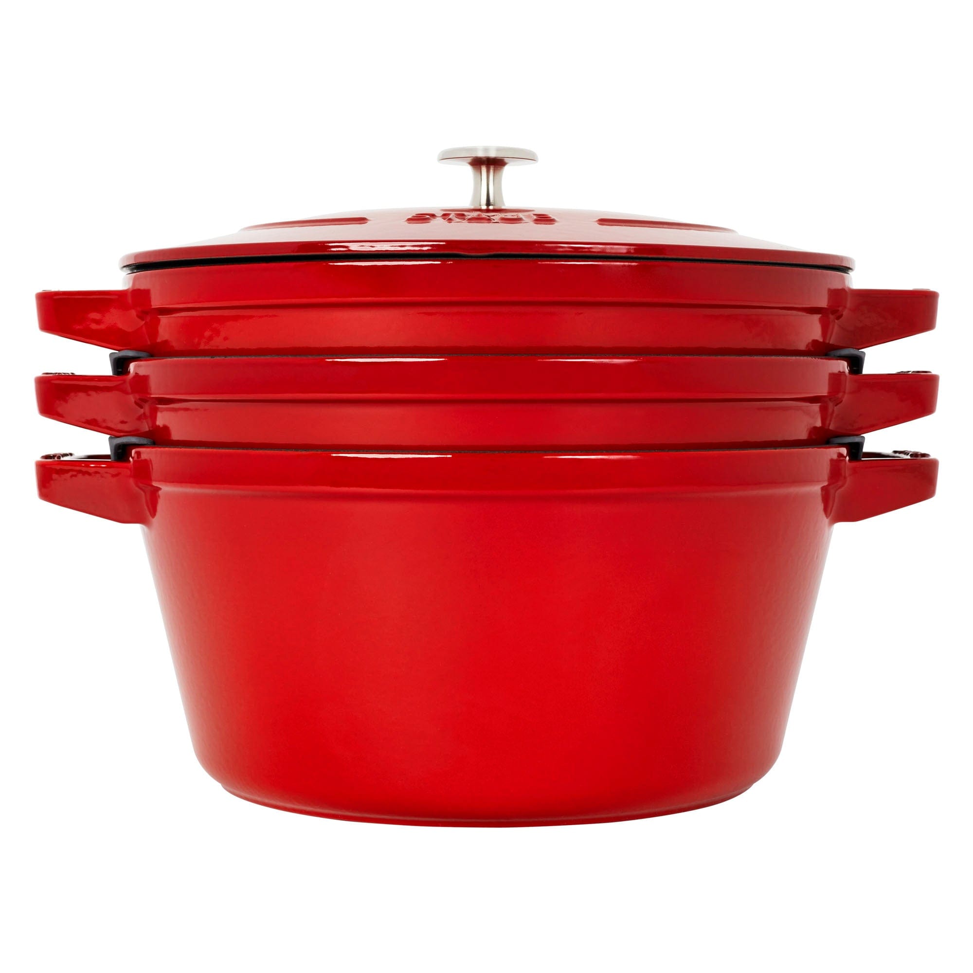 Staub Cast Iron Set 4-pc, Stackable Space-Saving Cookware Set, Dutch Oven with Lid, Cherry