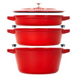 Staub Cast Iron Set 4-pc, Stackable Space-Saving Cookware Set, Dutch Oven with Lid, Cherry
