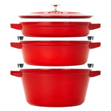 Staub Cast Iron Set 4-pc, Stackable Space-Saving Cookware Set, Dutch Oven with Lid, Cherry