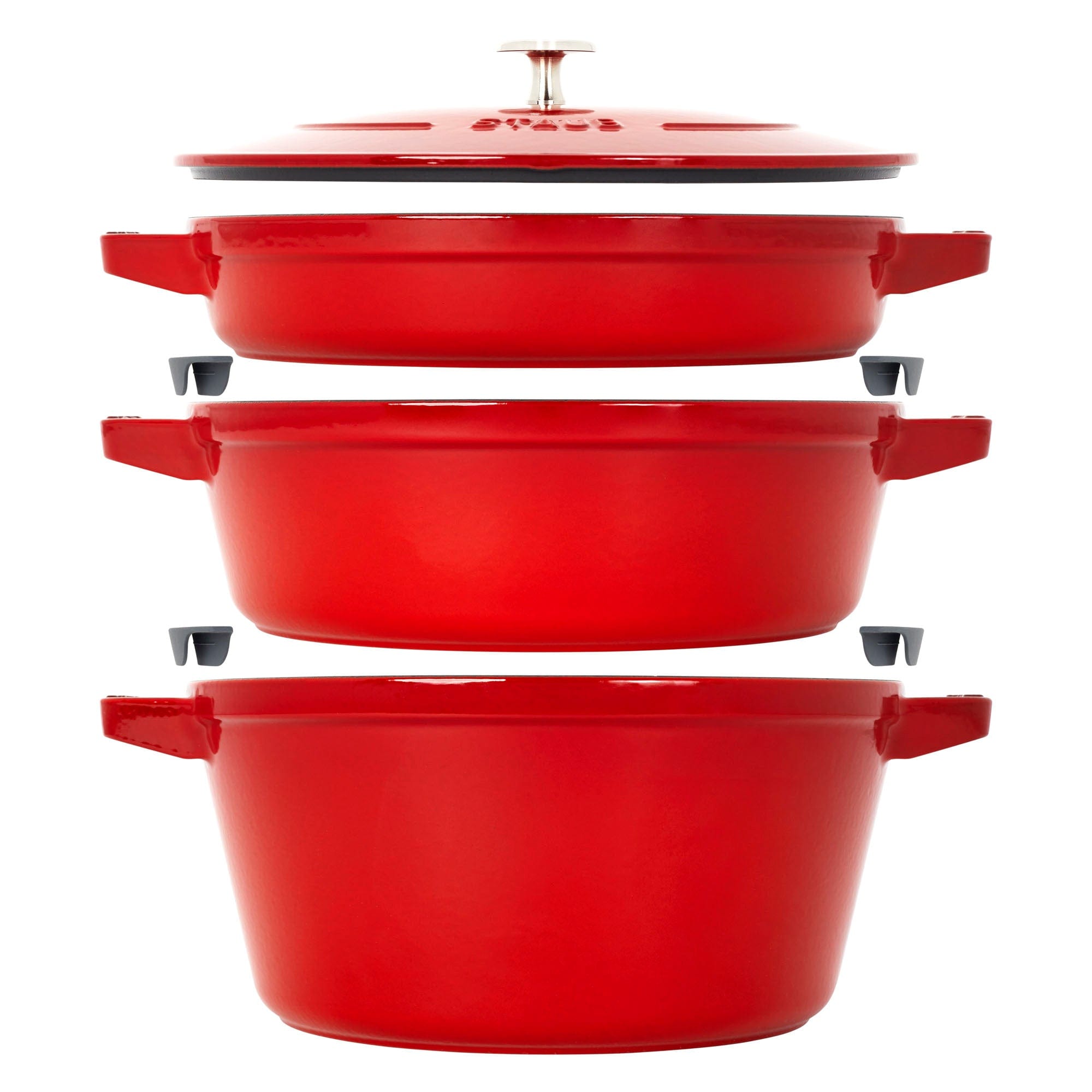 Staub Cast Iron Set 4-pc, Stackable Space-Saving Cookware Set, Dutch Oven with Lid, Cherry