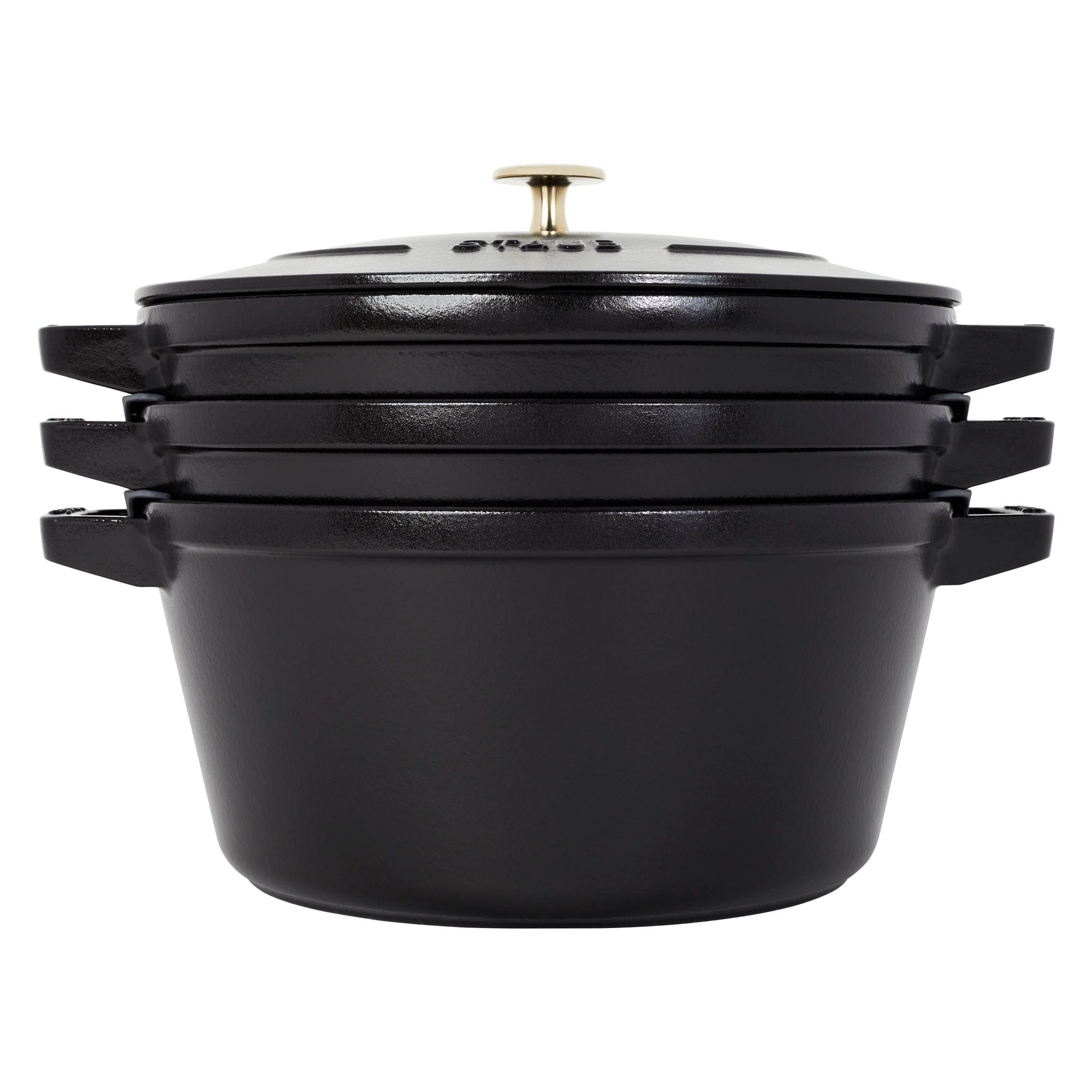 Staub Cast Iron Set 4-pc, Stackable Space-Saving Cookware Set, Dutch Oven with Lid, Matte Black