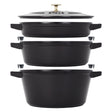 Staub Cast Iron Set 4-pc, Stackable Space-Saving Cookware Set, Dutch Oven with Lid, Matte Black