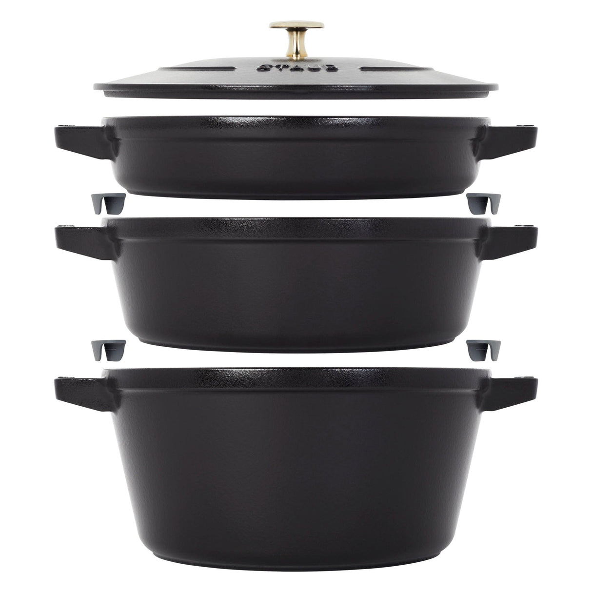 Staub Cast Iron Set 4-pc, Stackable Space-Saving Cookware Set, Dutch Oven with Lid, Matte Black