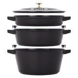 Staub Cast Iron Set 4-pc, Stackable Space-Saving Cookware Set, Dutch Oven with Lid, Matte Black