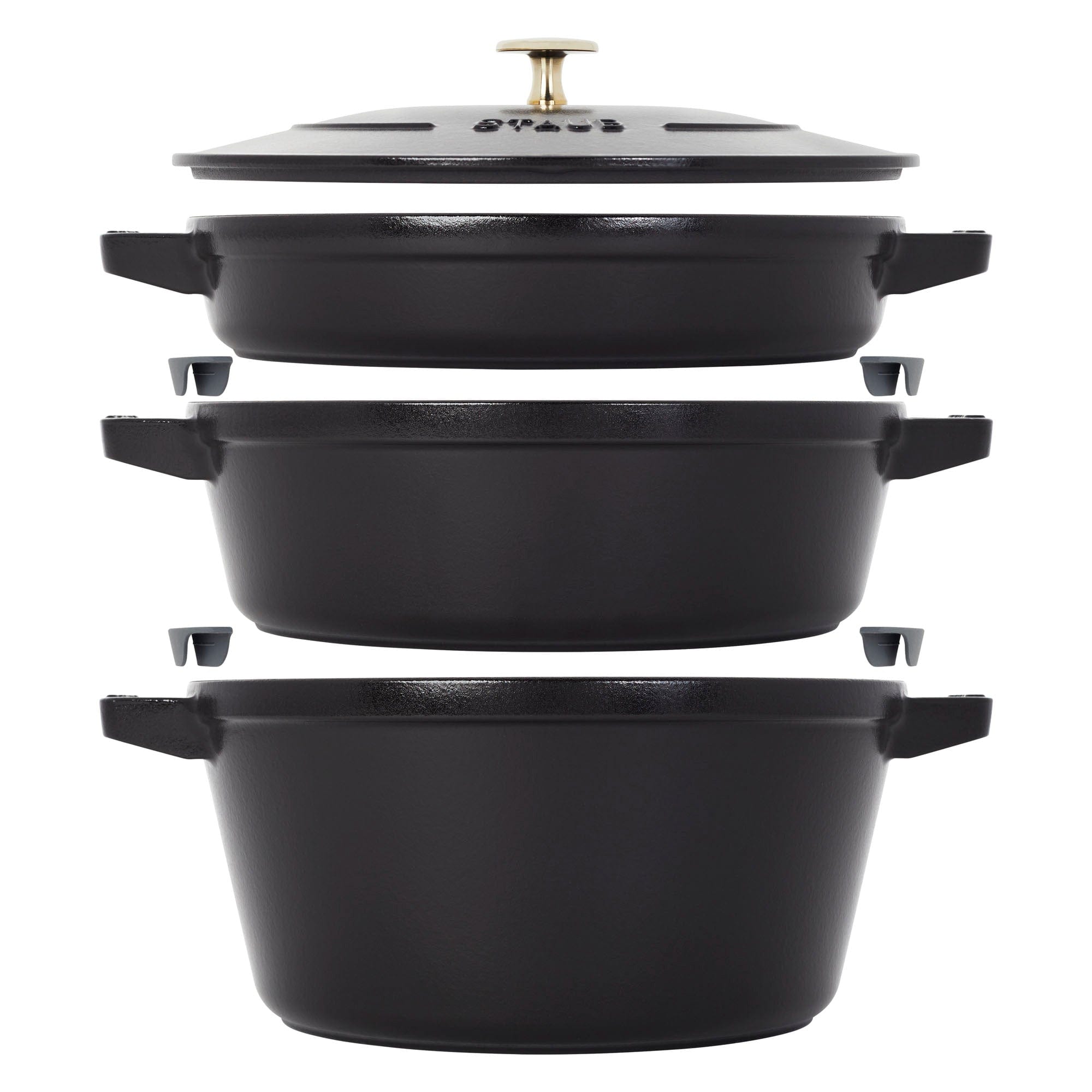 Staub Cast Iron Set 4-pc, Stackable Space-Saving Cookware Set, Dutch Oven with Lid, Matte Black