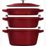 Staub Cast Iron Set 4-pc, Stackable Space-Saving Cookware Set, Dutch Oven with Lid, Grenadine