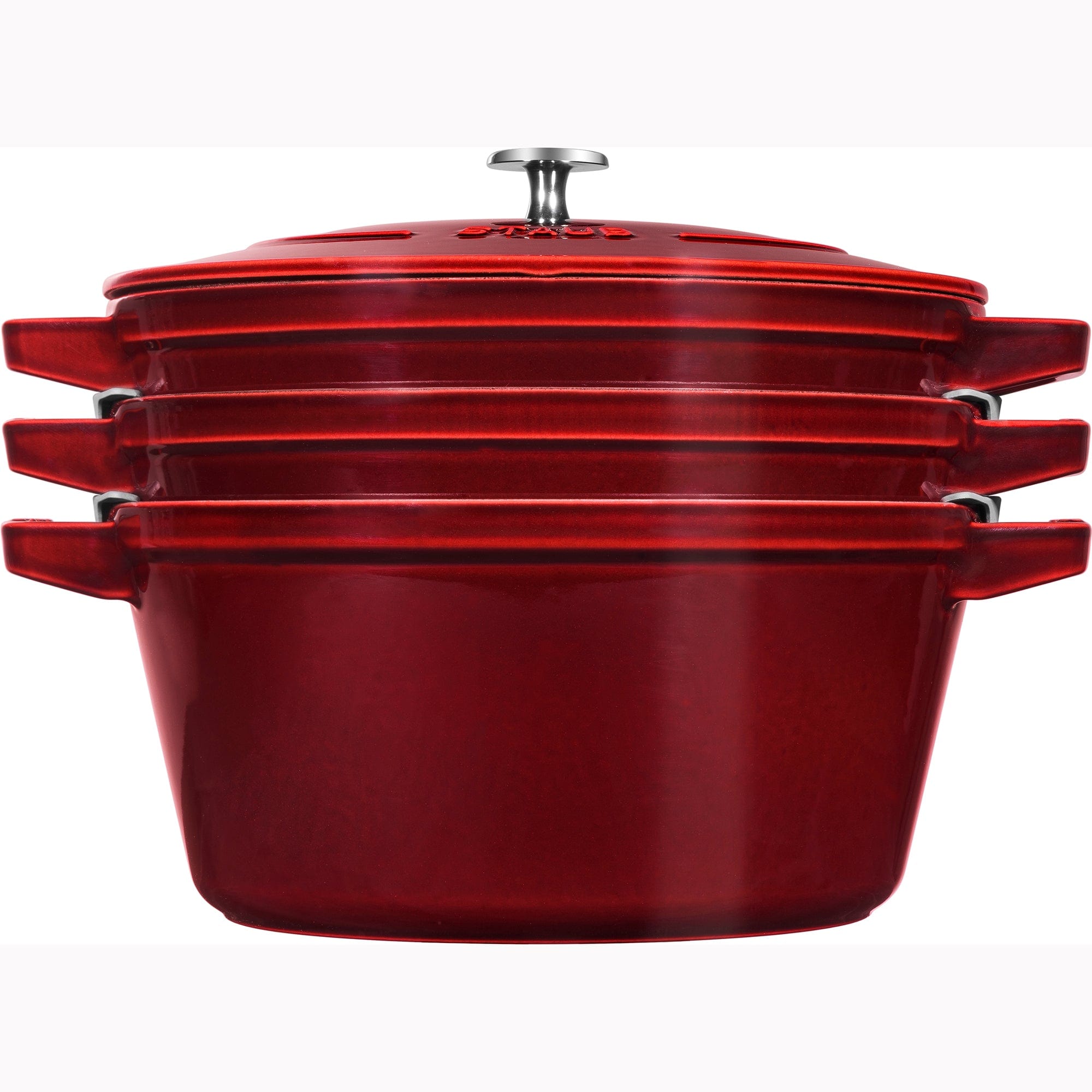 Staub Cast Iron Set 4-pc, Stackable Space-Saving Cookware Set, Dutch Oven with Lid, Grenadine