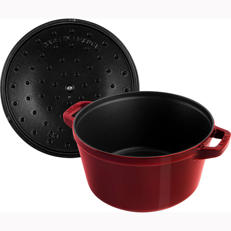 Staub Cast Iron Set 4-pc, Stackable Space-Saving Cookware Set, Dutch Oven with Lid, Grenadine