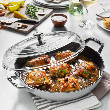 Staub Cast Iron 3.5-qt Braiser with Glass Lid - White