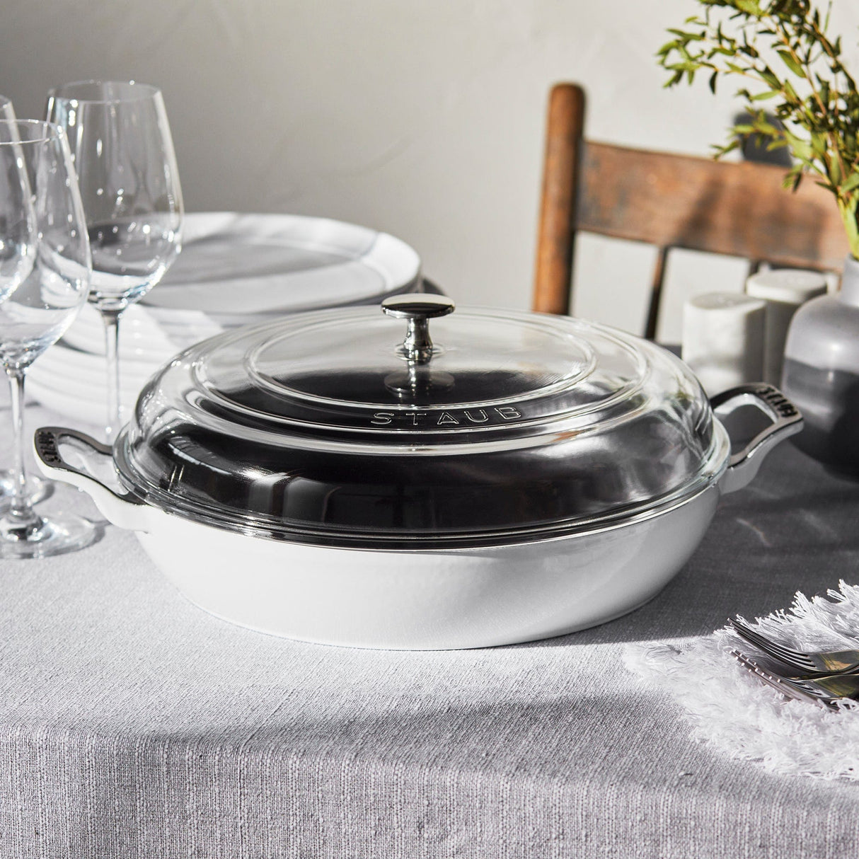 Staub Cast Iron 3.5-qt Braiser with Glass Lid - White