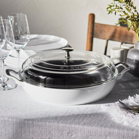Staub Cast Iron 3.5-qt Braiser with Glass Lid - White
