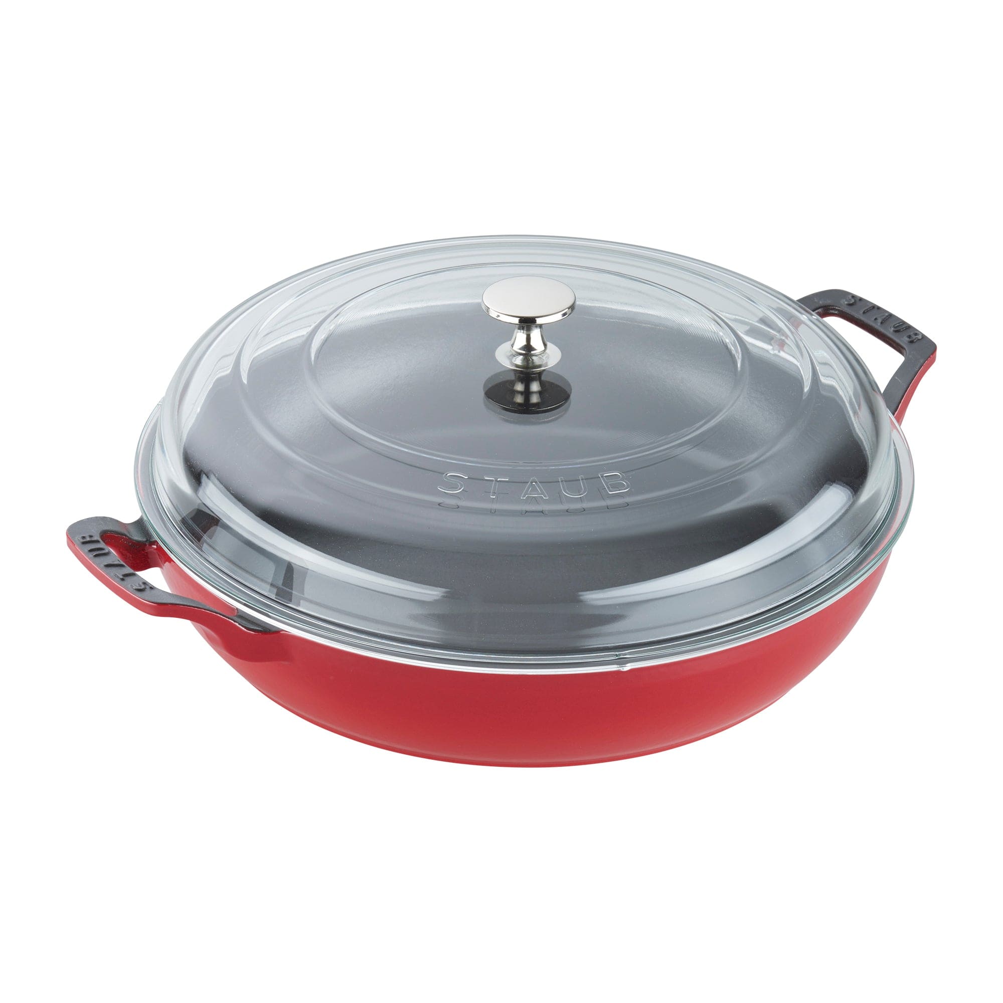 Staub Cast Iron Braiser with Glass Lid, Dutch Oven, 3.5-quart, serves 3-4, Made in France, Cherry